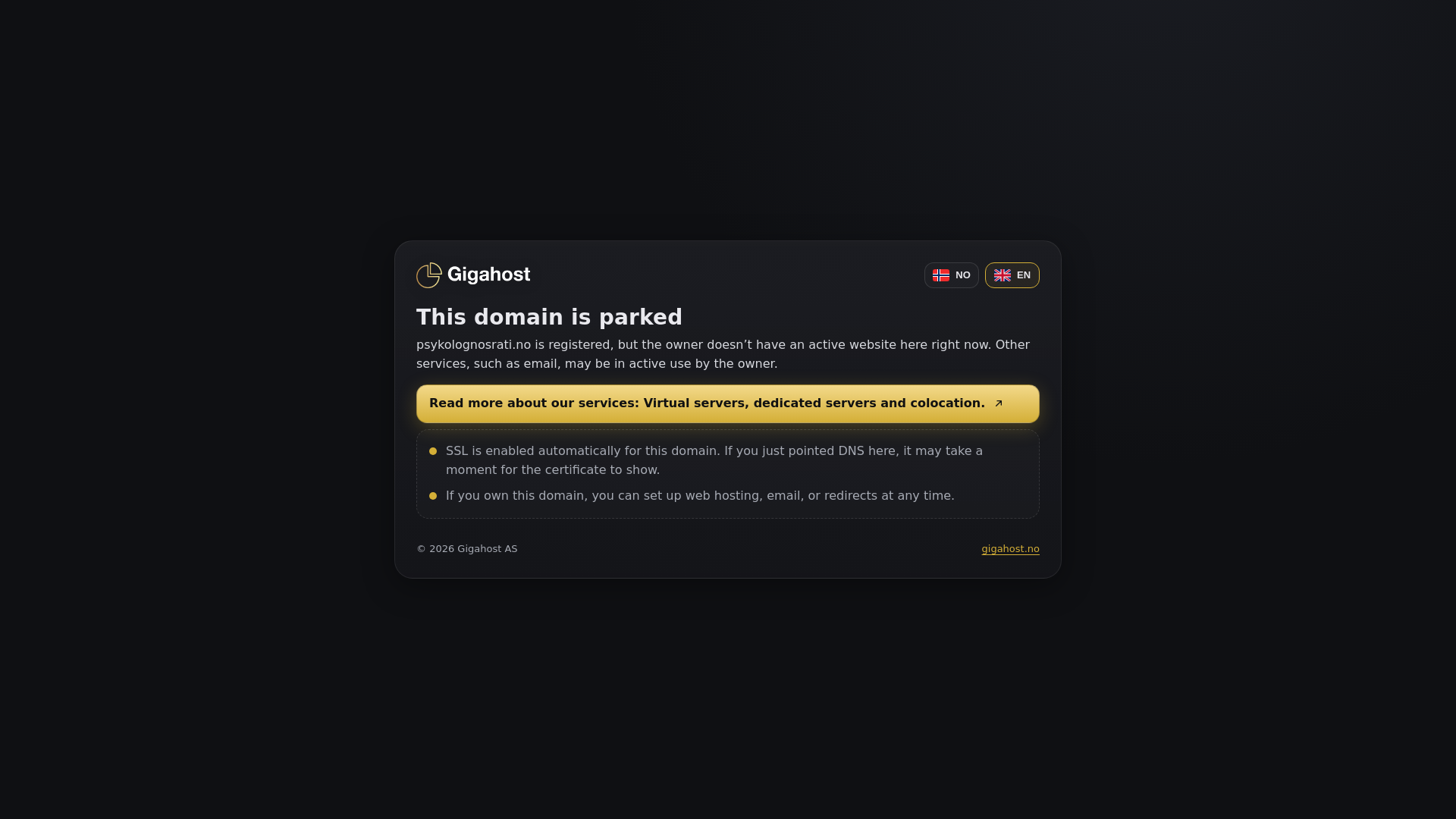 website screenshot of https://psykolognosrati.no/