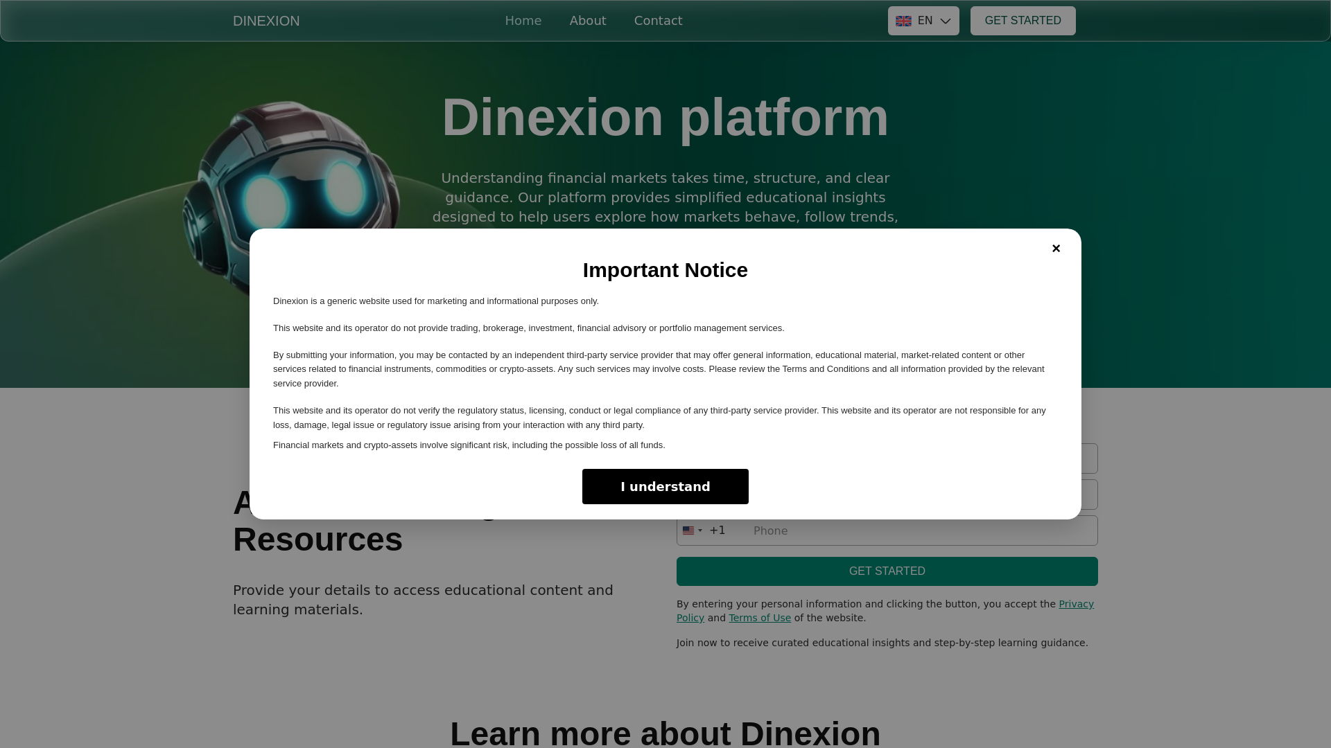 website screenshot of https://dinexion.live