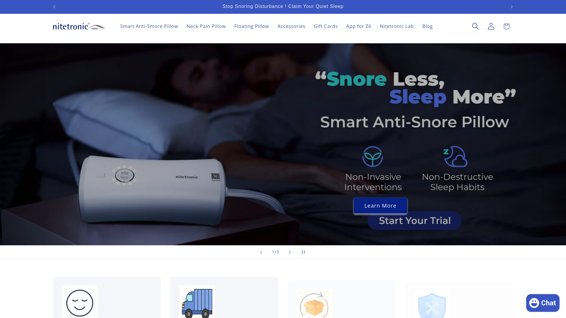 website screenshot of https://smartanti-snorepillow.com/