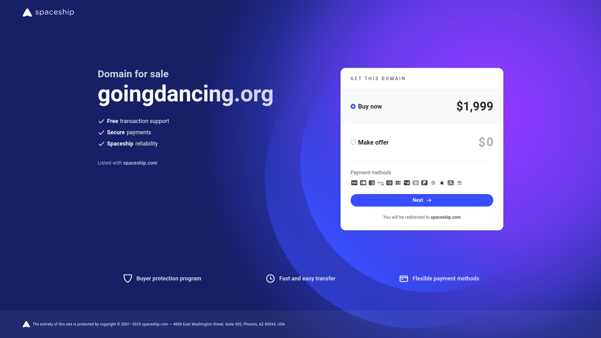 website screenshot of https://goingdancing.org/