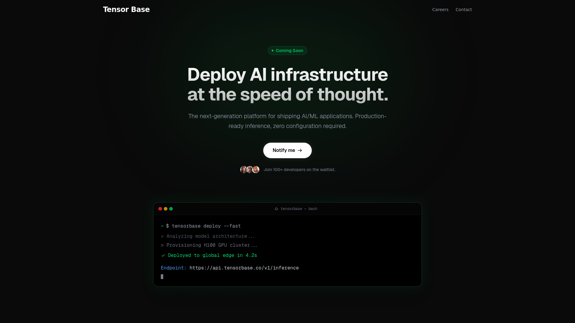 website screenshot of https://tensorbase-co.pages.dev/