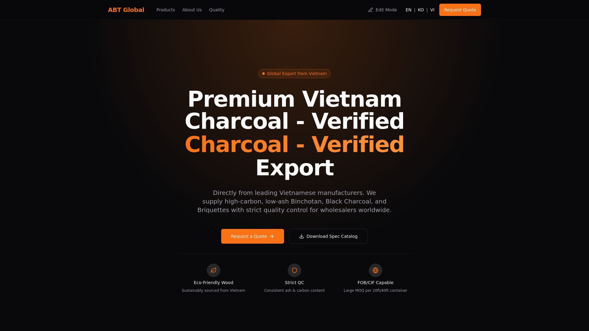 website screenshot of https://abtcharcoal.com/