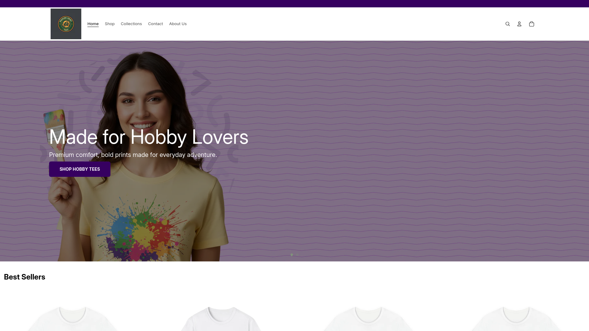 website screenshot of https://passionprinttees.store