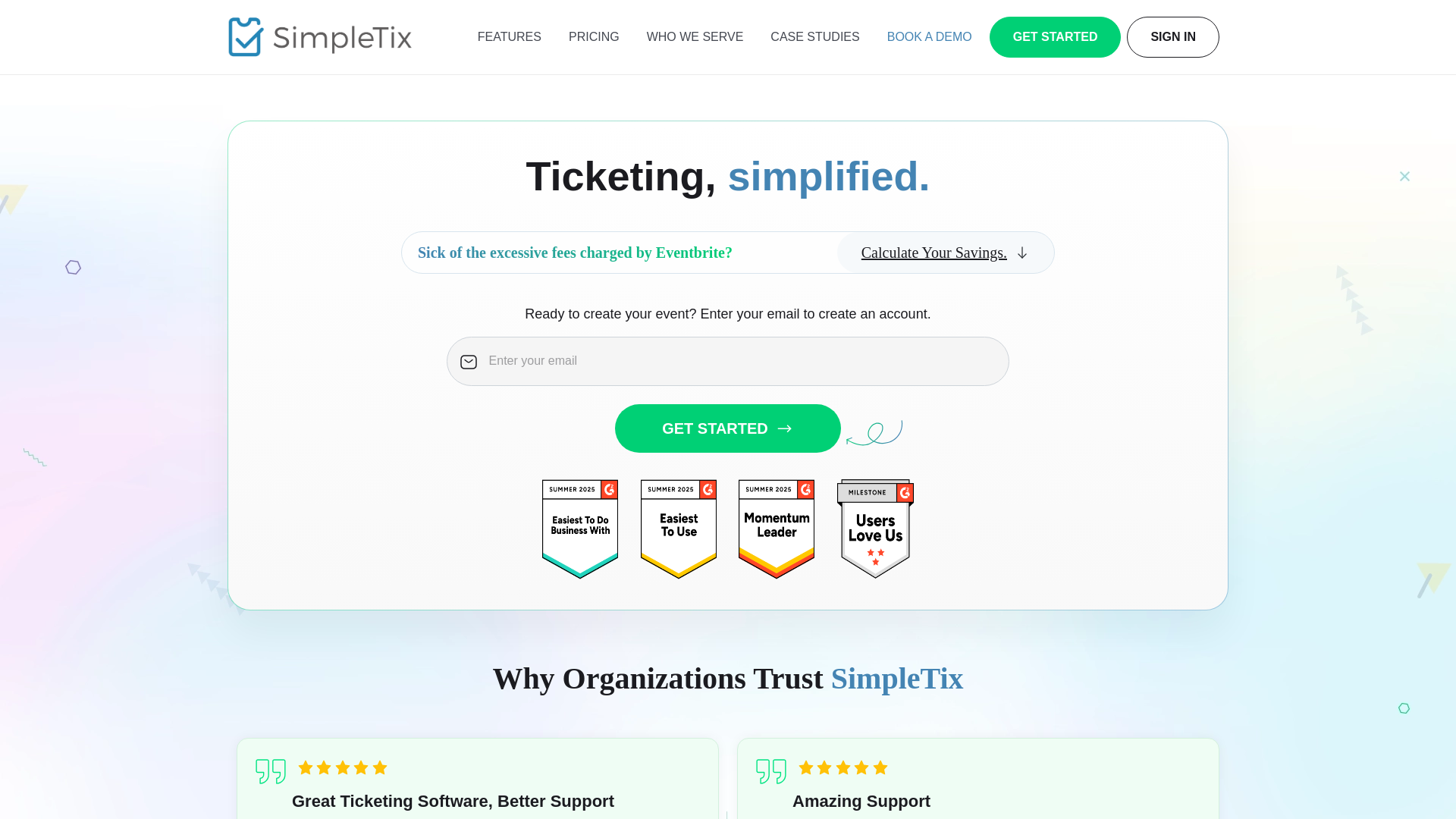 website screenshot of https://simpletixplatform.com