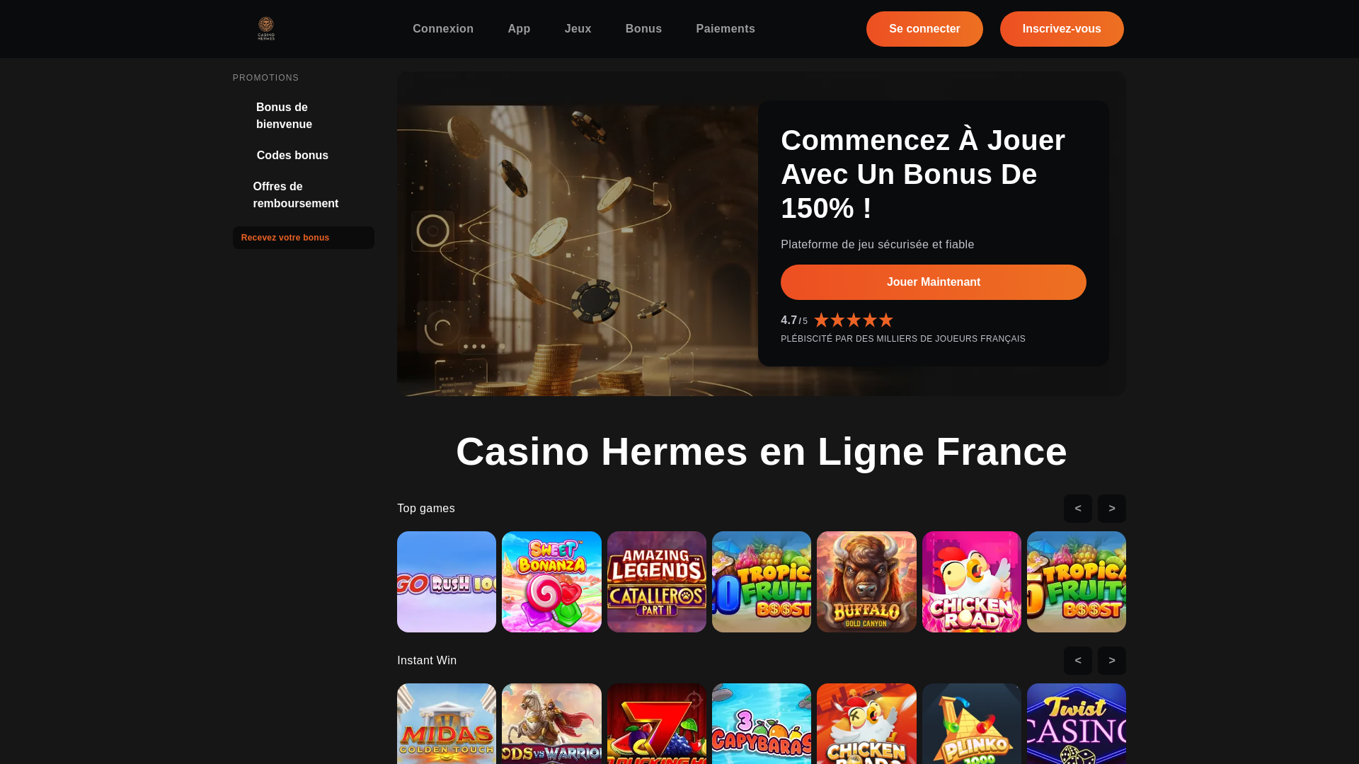 website screenshot of https://hermescasinofrance.org