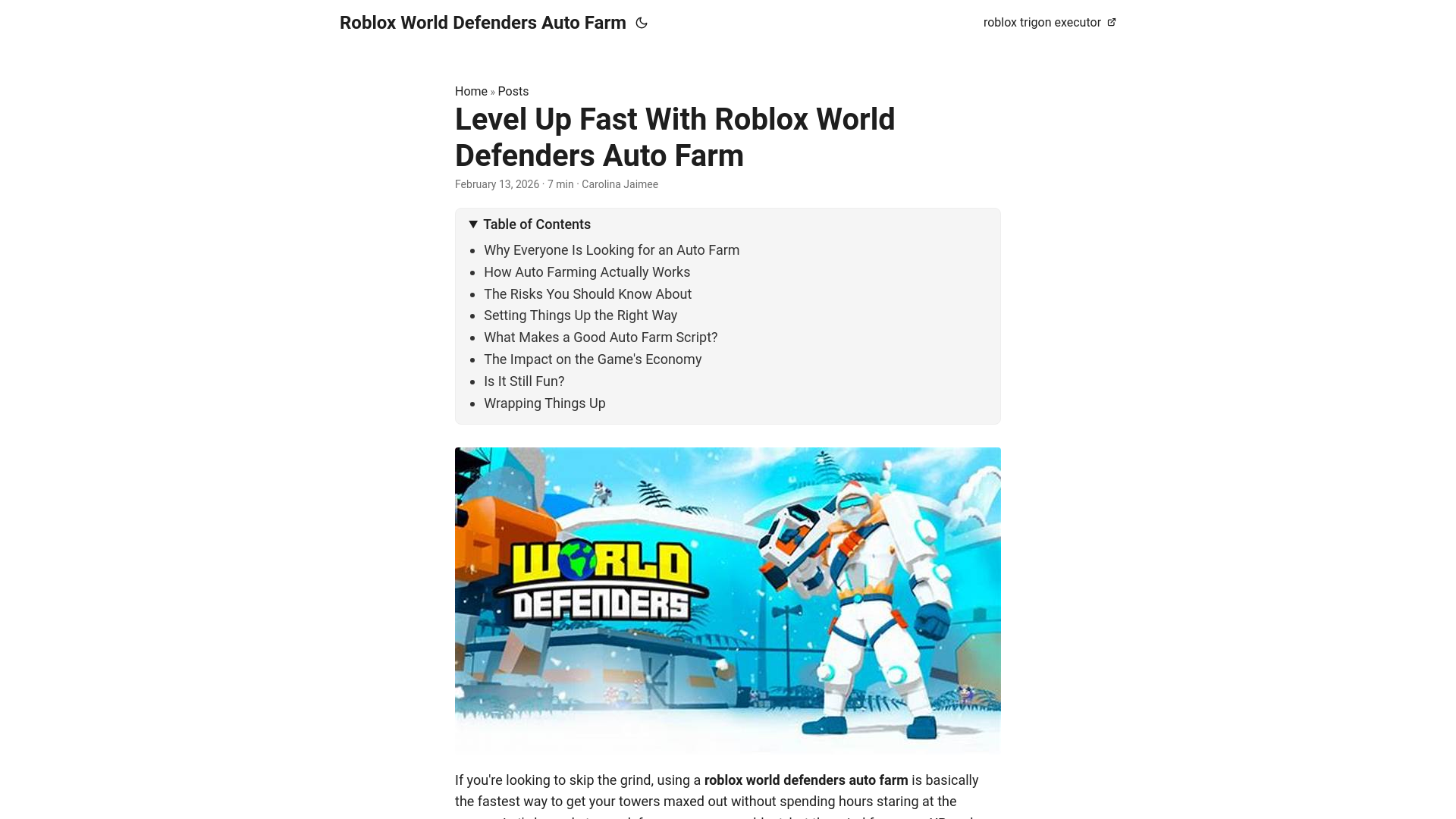 website screenshot of https://roblox-world-defenders-auto-farm.pages.dev/