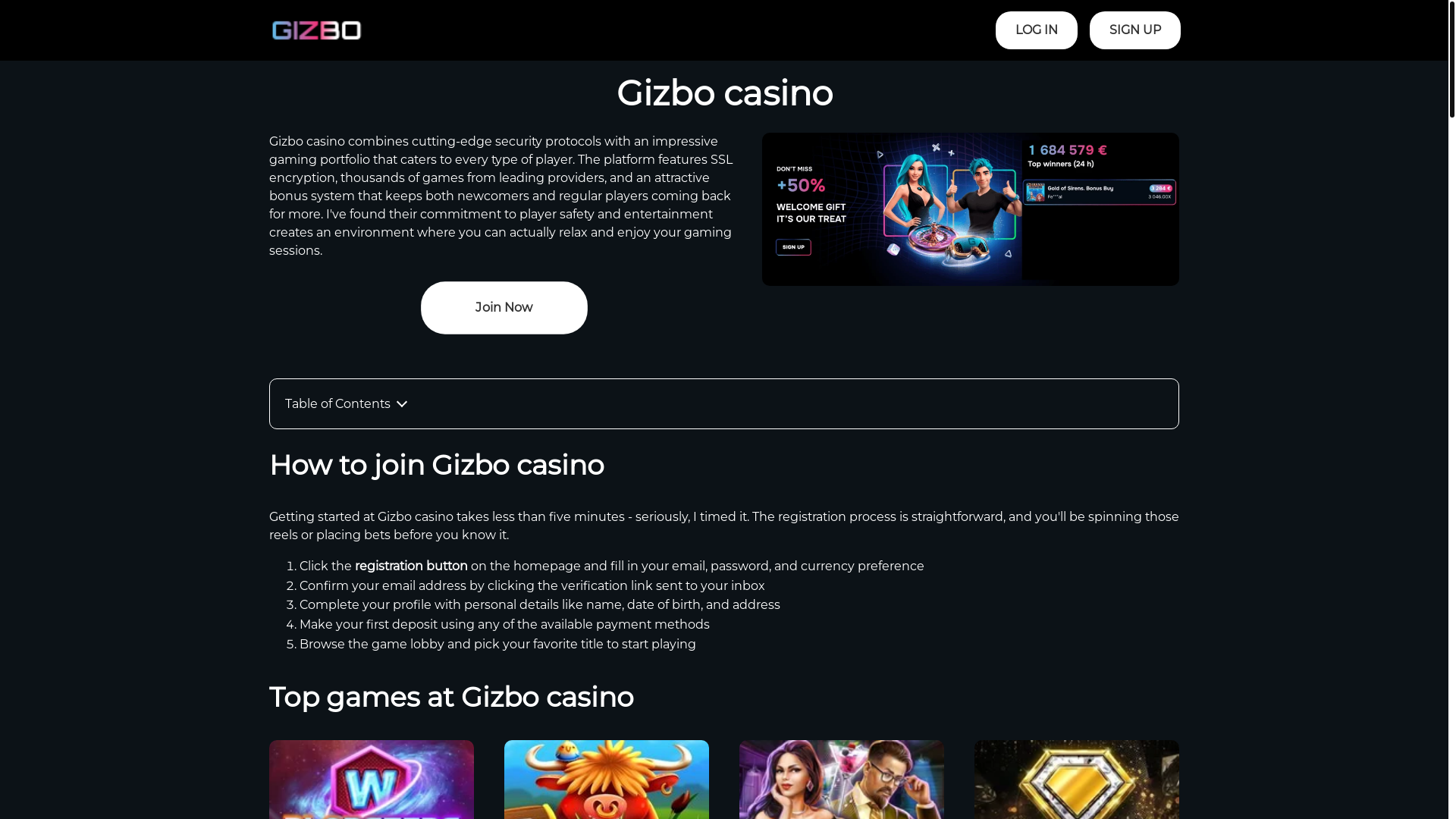 website screenshot of https://gizbocasinos.net/