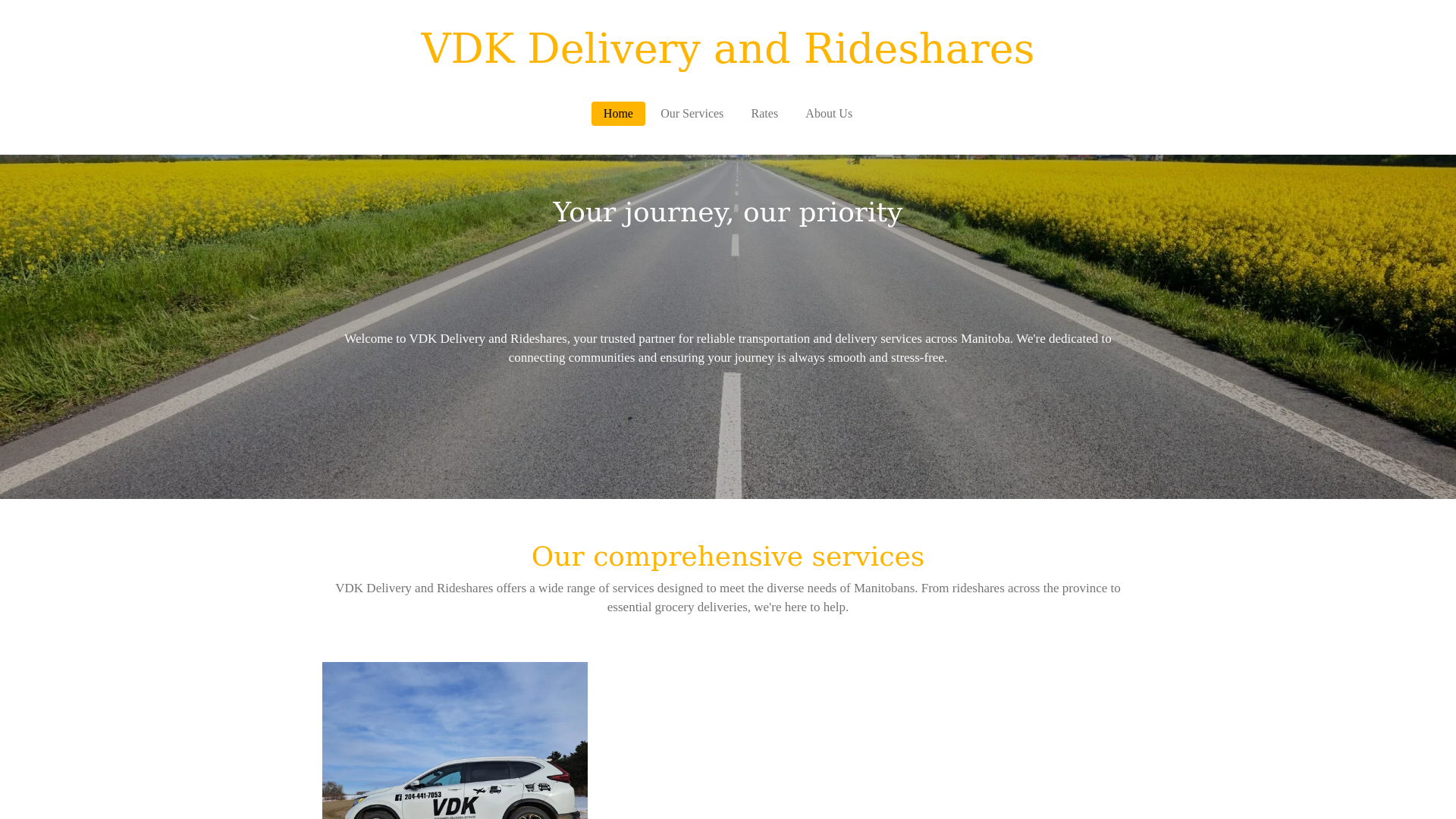 website screenshot of https://vdkdeliveryandrideshares.ca