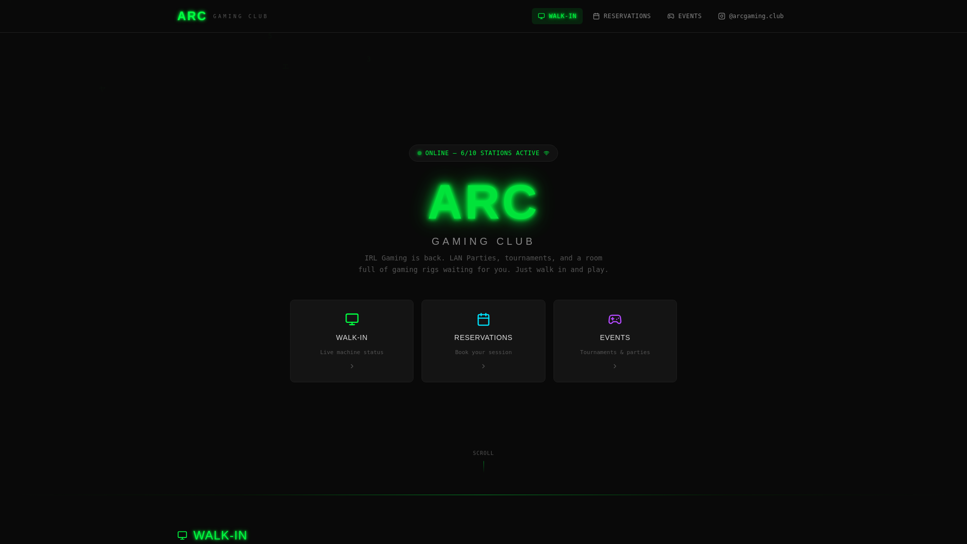 website screenshot of https://arcgaming.club/