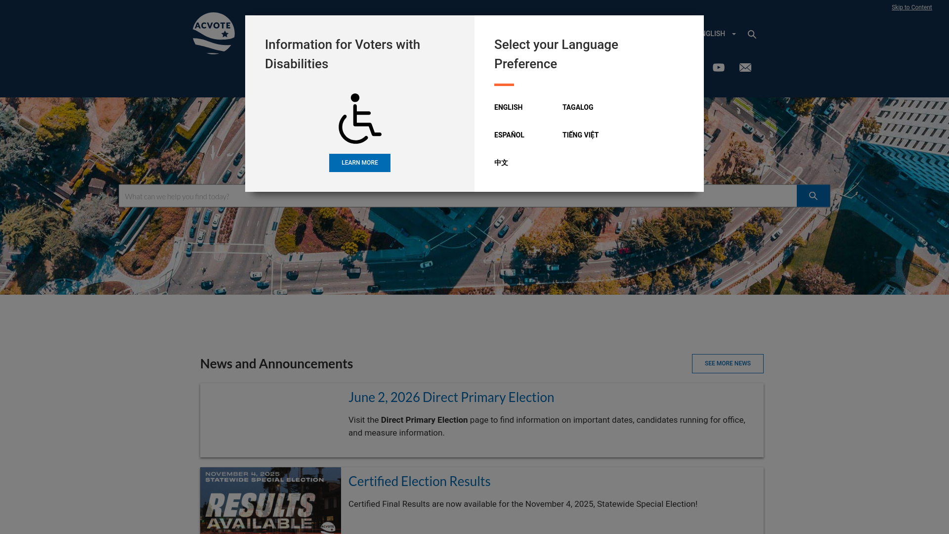 website screenshot of https://acvote.alamedacountyca.gov/