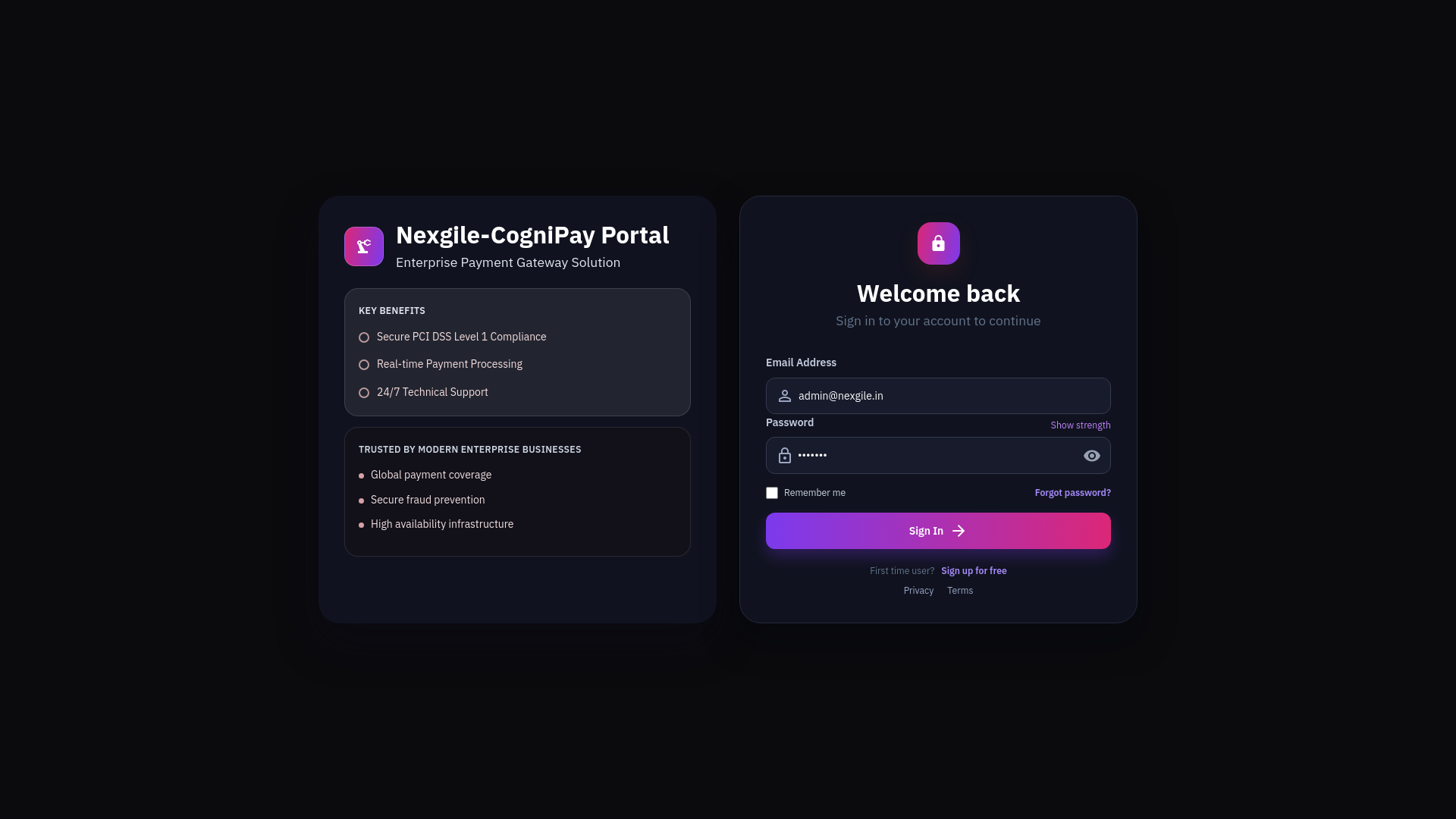 website screenshot of https://nexgile-cognipay-demo.pages.dev/