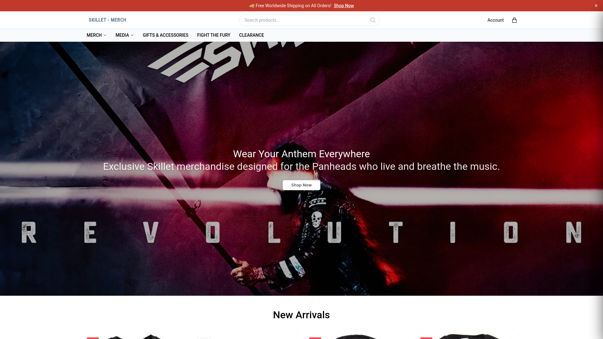 website screenshot of https://skilletmerchwear.shop/