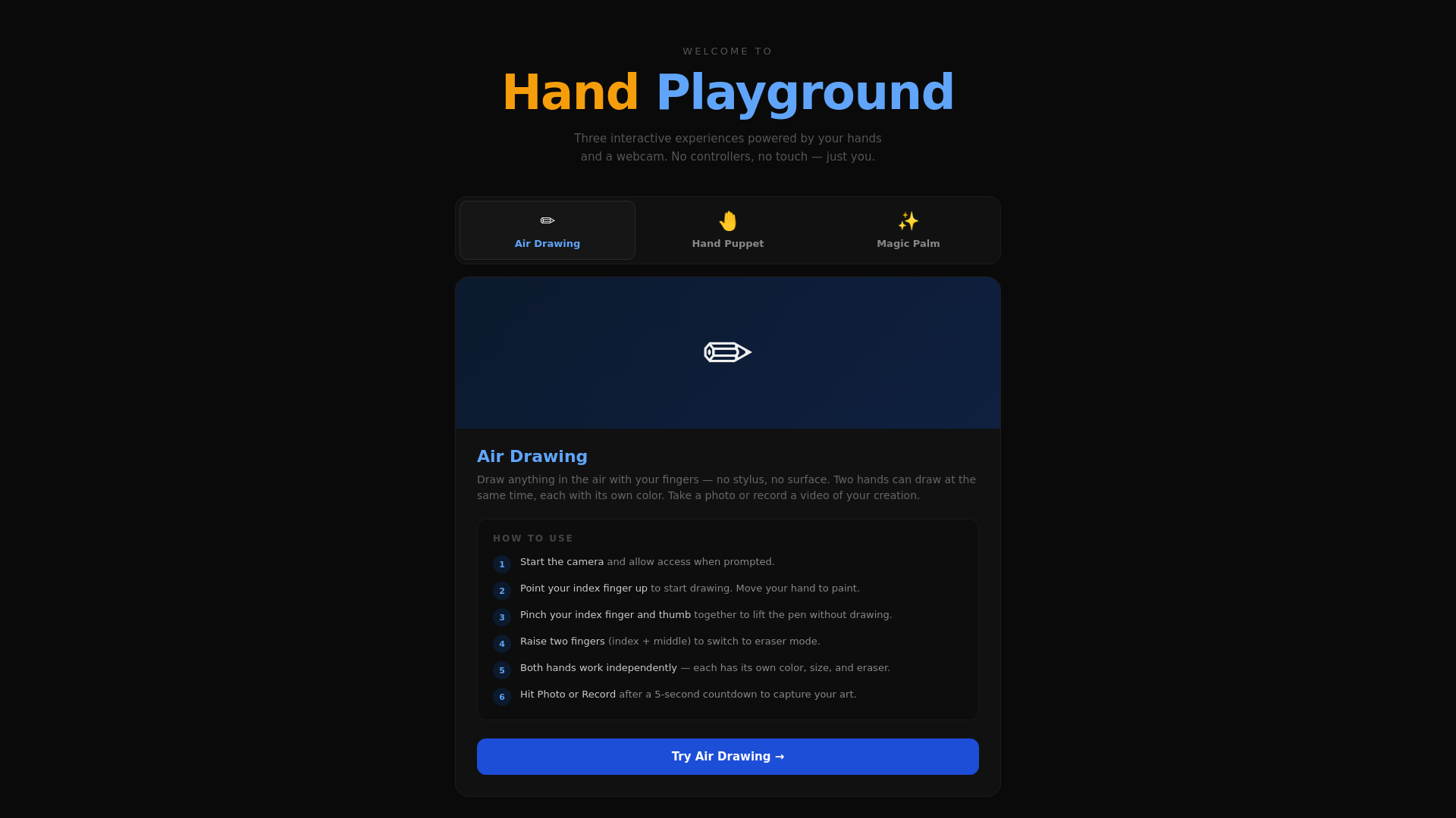 website screenshot of https://hand-playground.pages.dev/