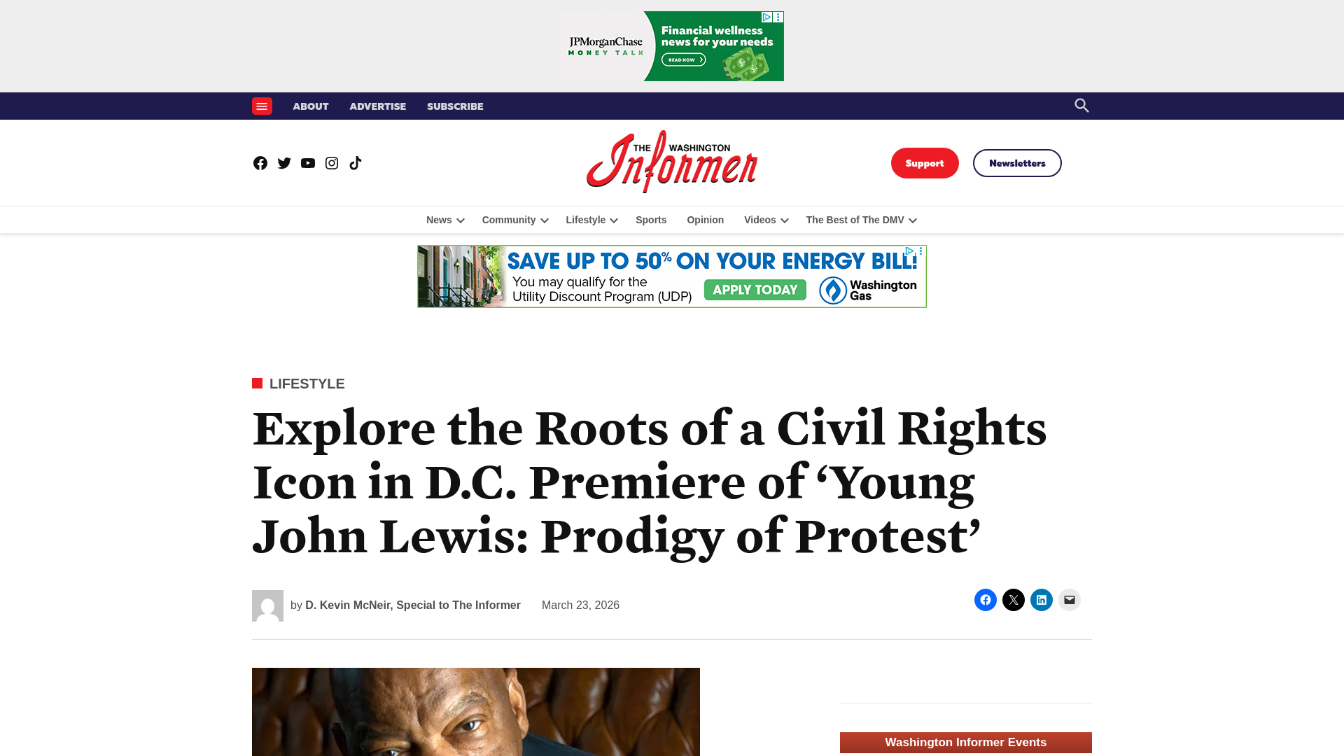 website screenshot of https://www.washingtoninformer.com/young-john-lewis-musical-2/