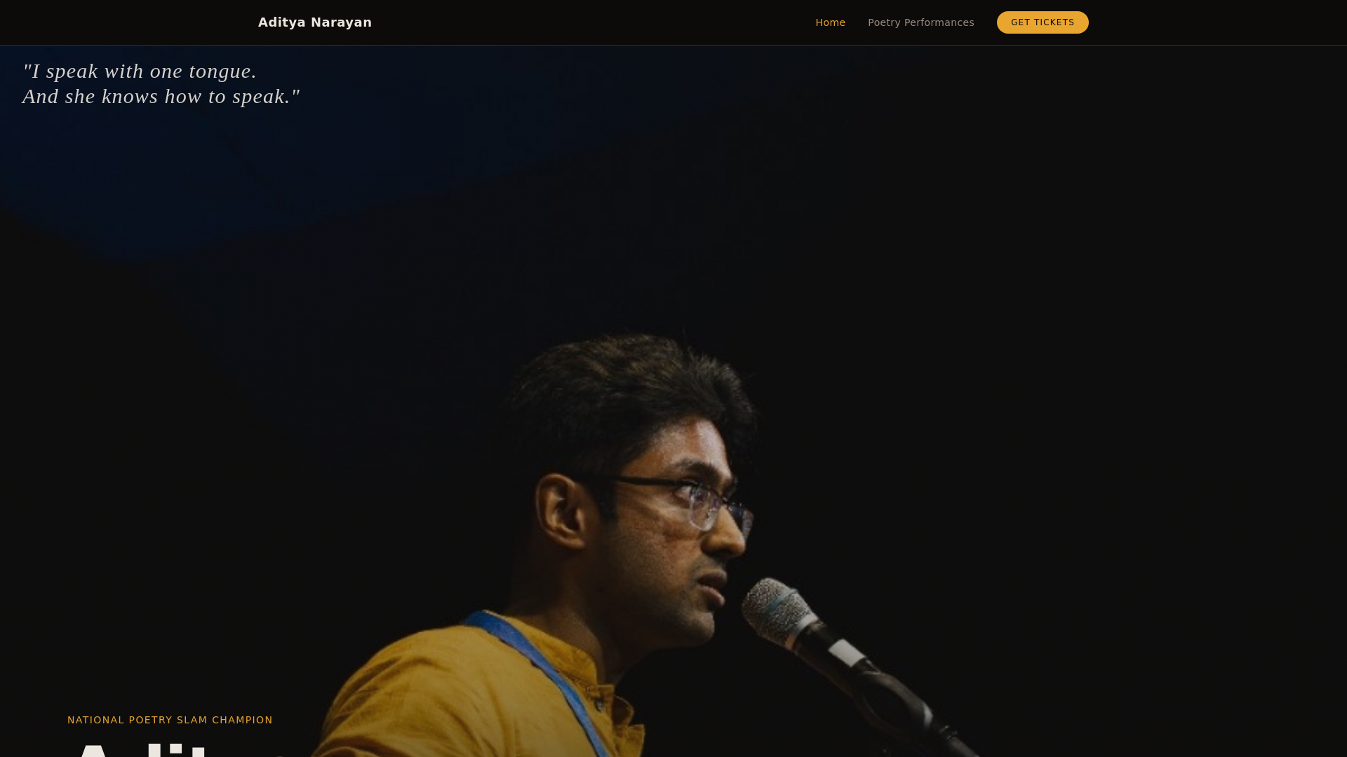 website screenshot of https://adityanarayanpoet.com