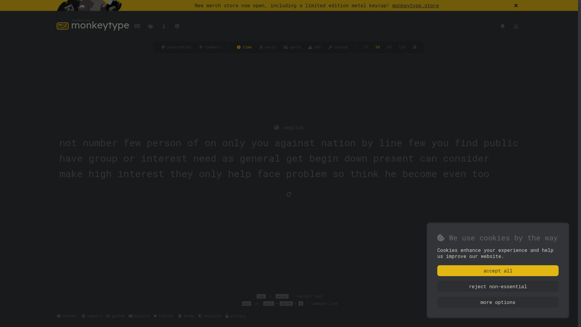 website screenshot of https://monkeytype.com/