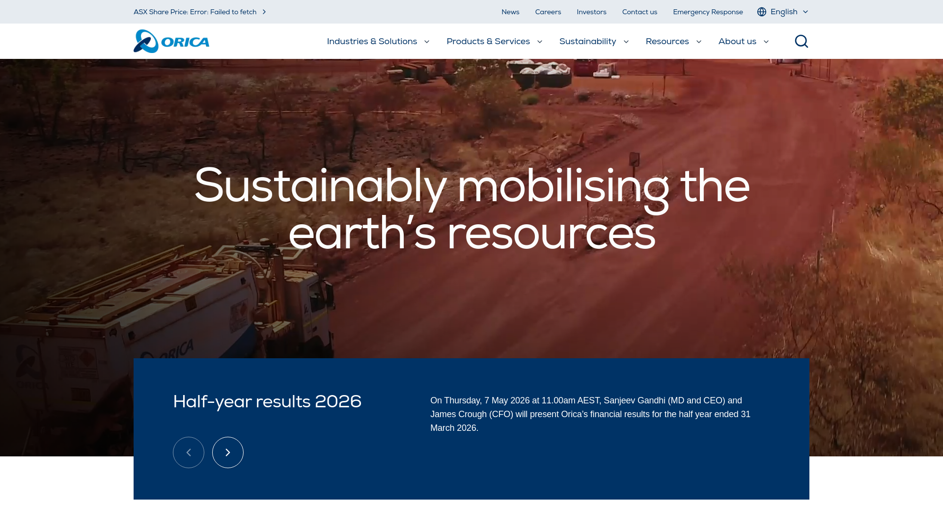 website screenshot of https://www.orica.com/