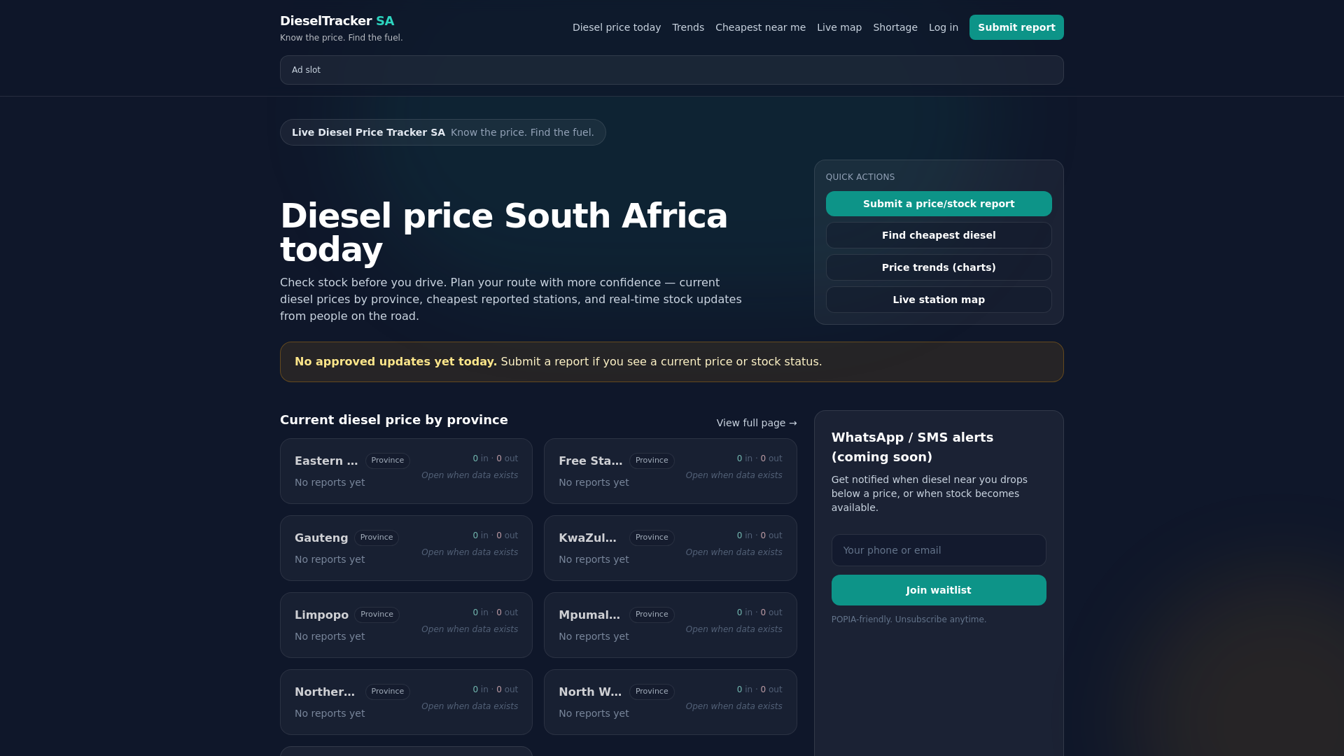 website screenshot of https://dieseltracker.co.za