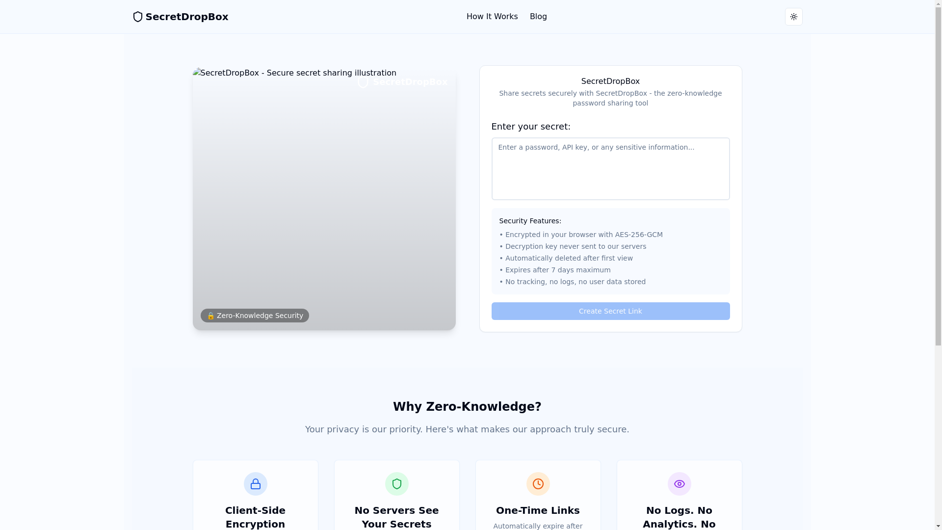 website screenshot of https://secretdropbox.com/