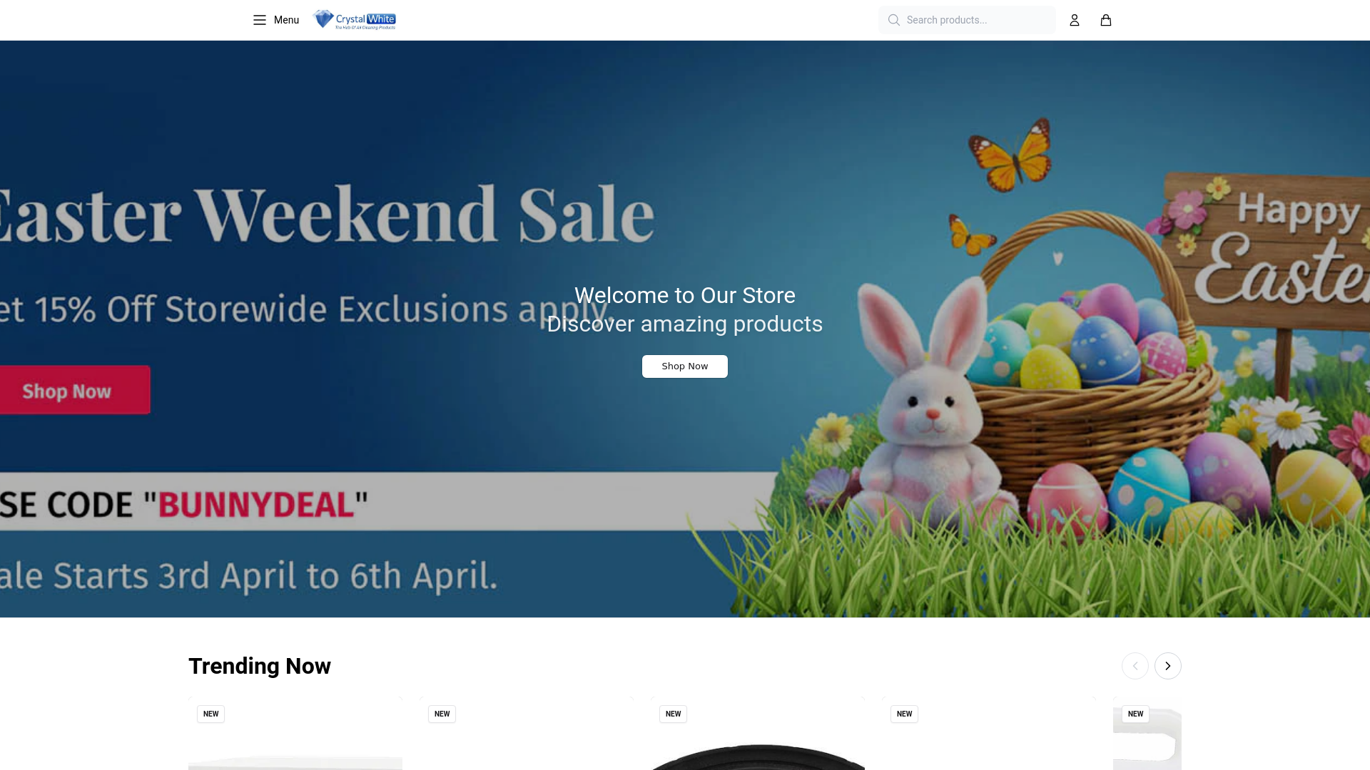 website screenshot of https://crystalwhitesupply.shop