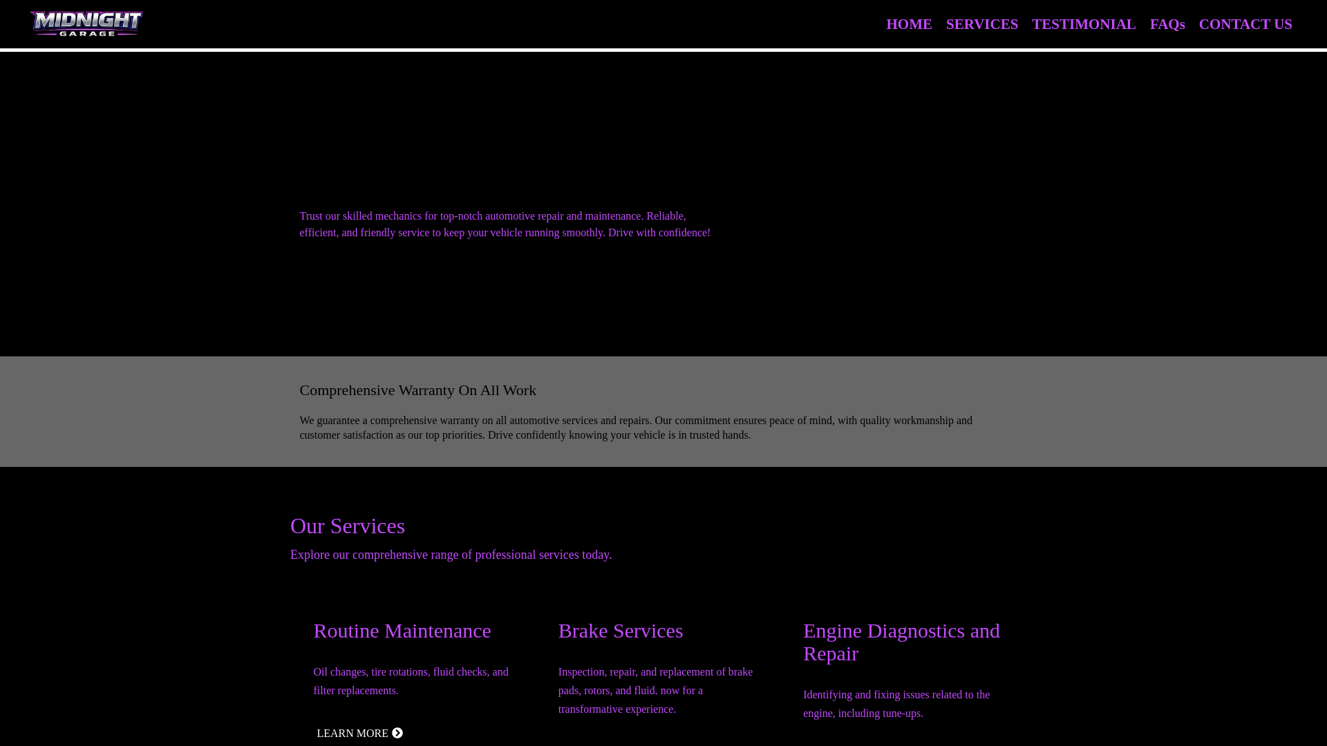 website screenshot of https://midnightgarage.vip/