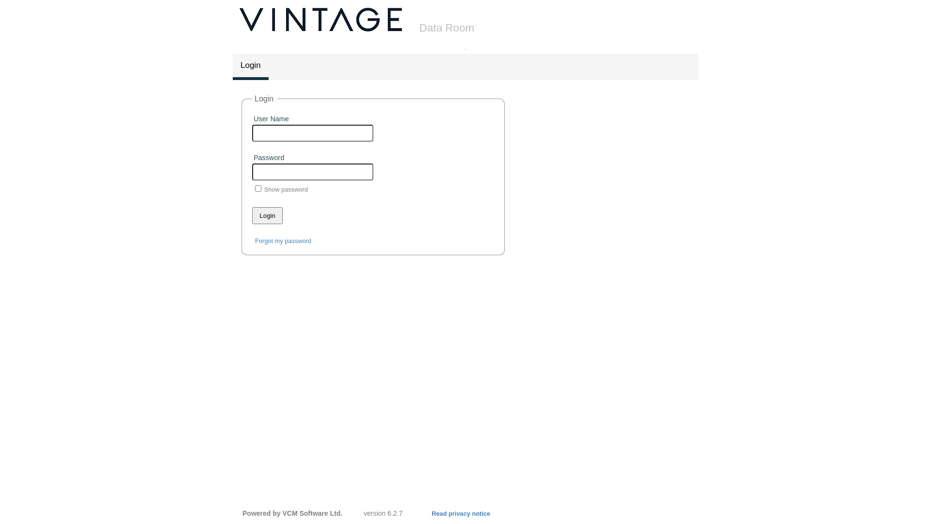 website screenshot of https://vintage.vcmdataroom.com/