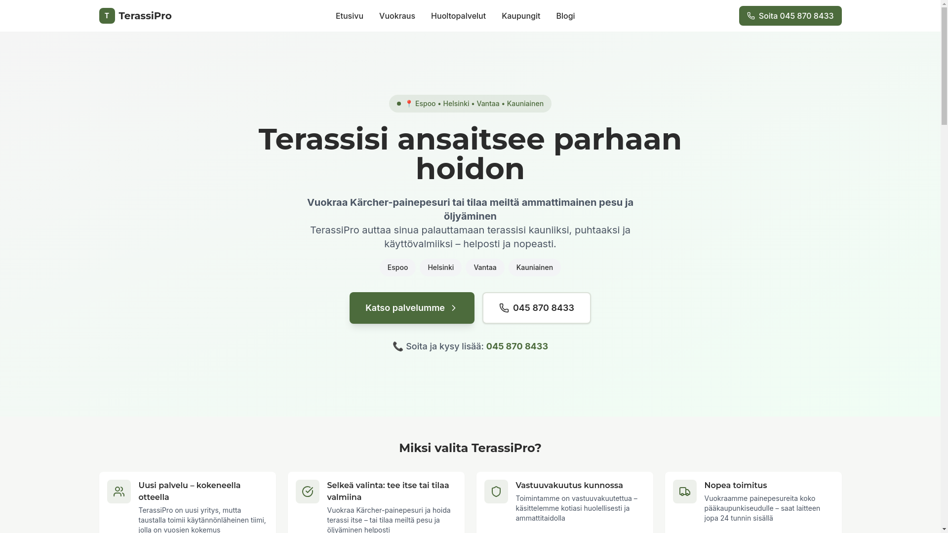 website screenshot of https://terassipro.fi/