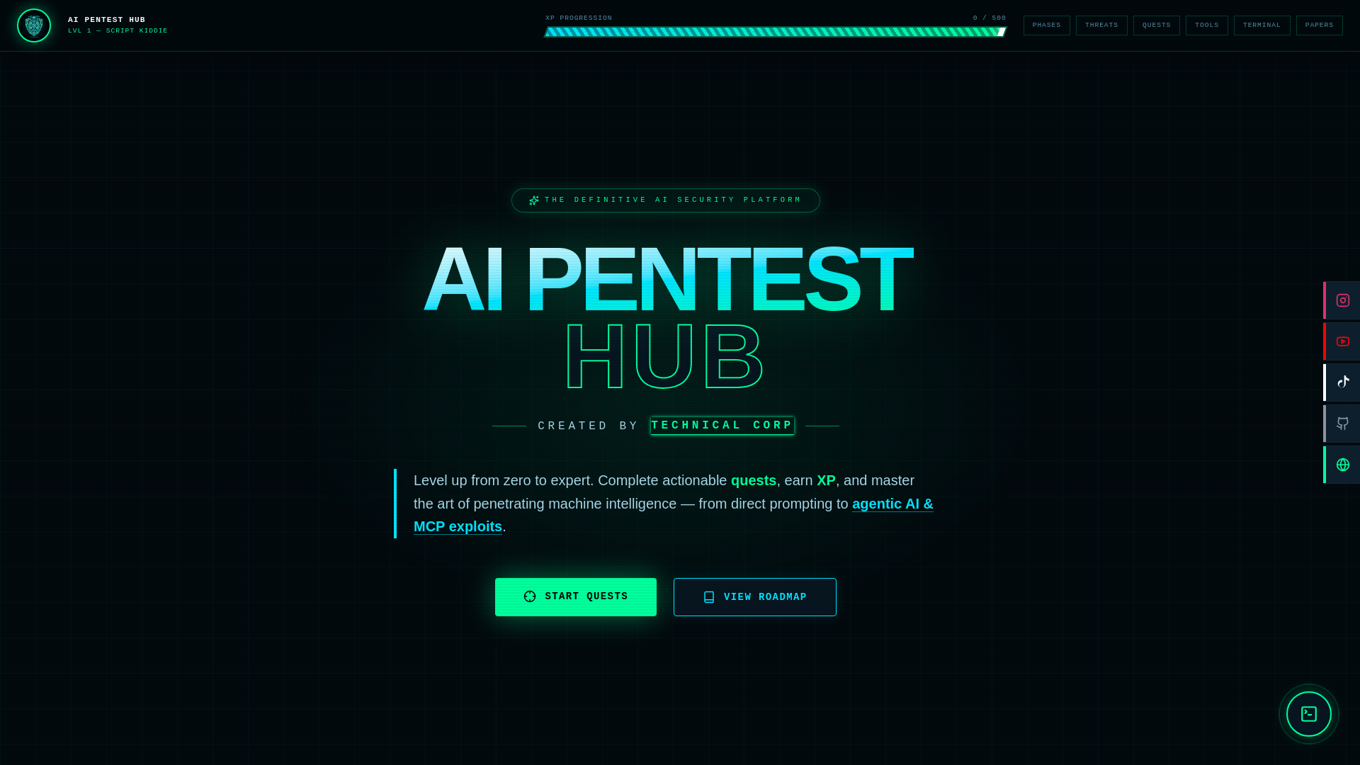 website screenshot of https://ai-pentest-hub.pages.dev/