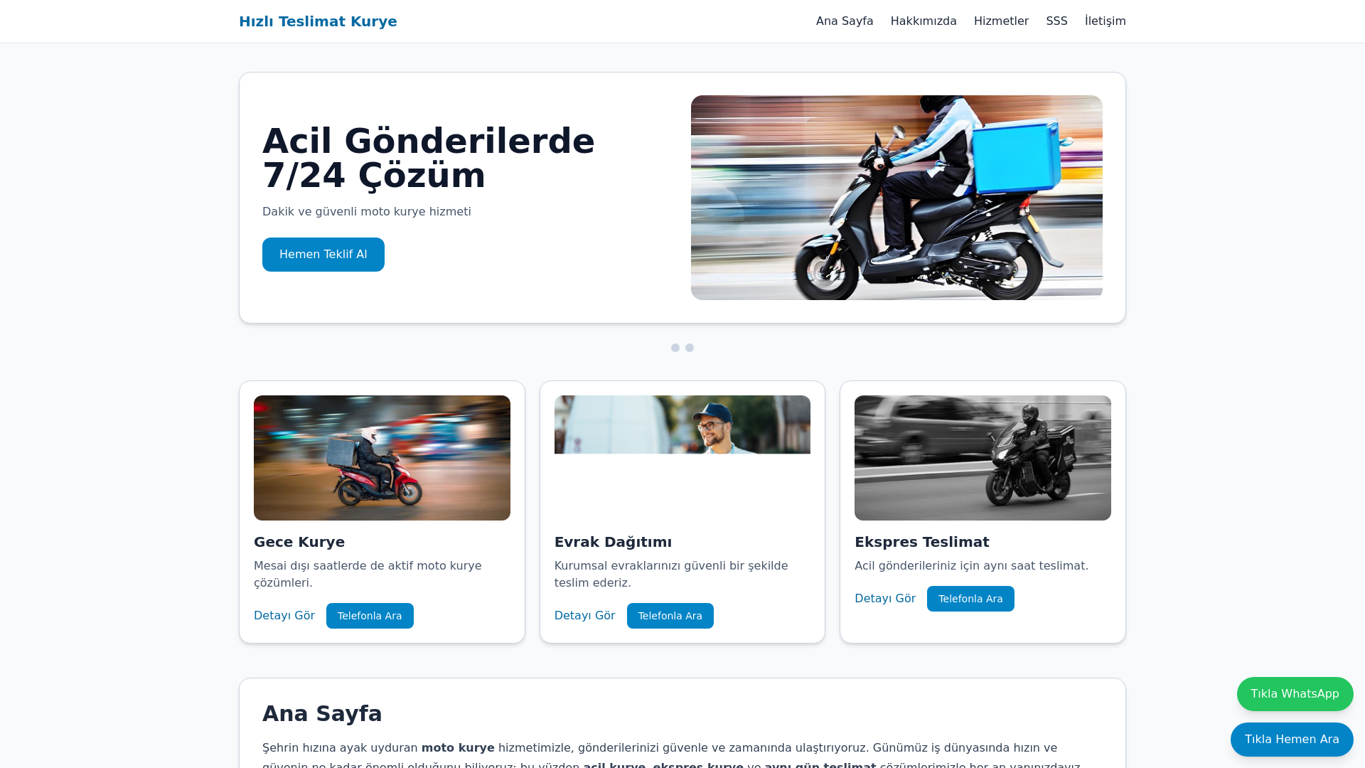 website screenshot of https://hizliteslimatkurye.com