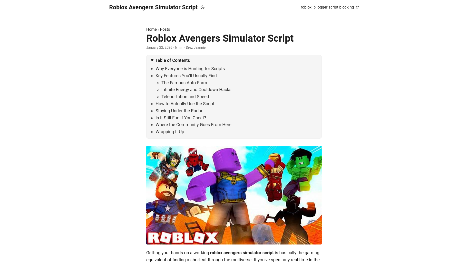 website screenshot of https://robloxavengerssimulatorscript.pages.dev/