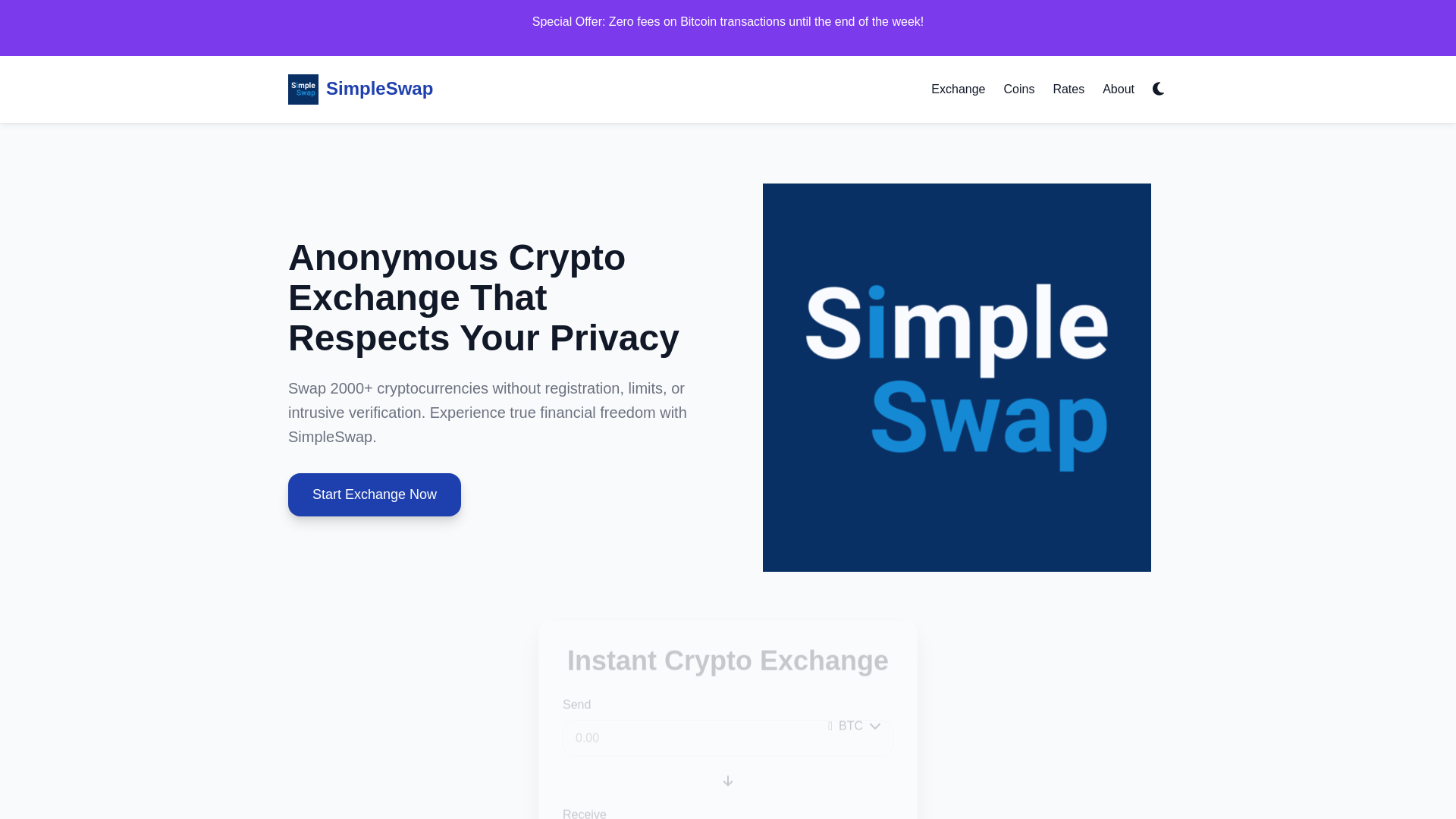 website screenshot of https://simpleswap.ong/