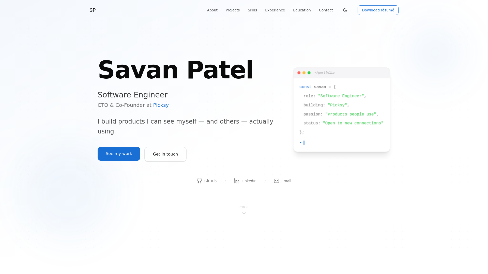 website screenshot of https://savanpatel.dev/
