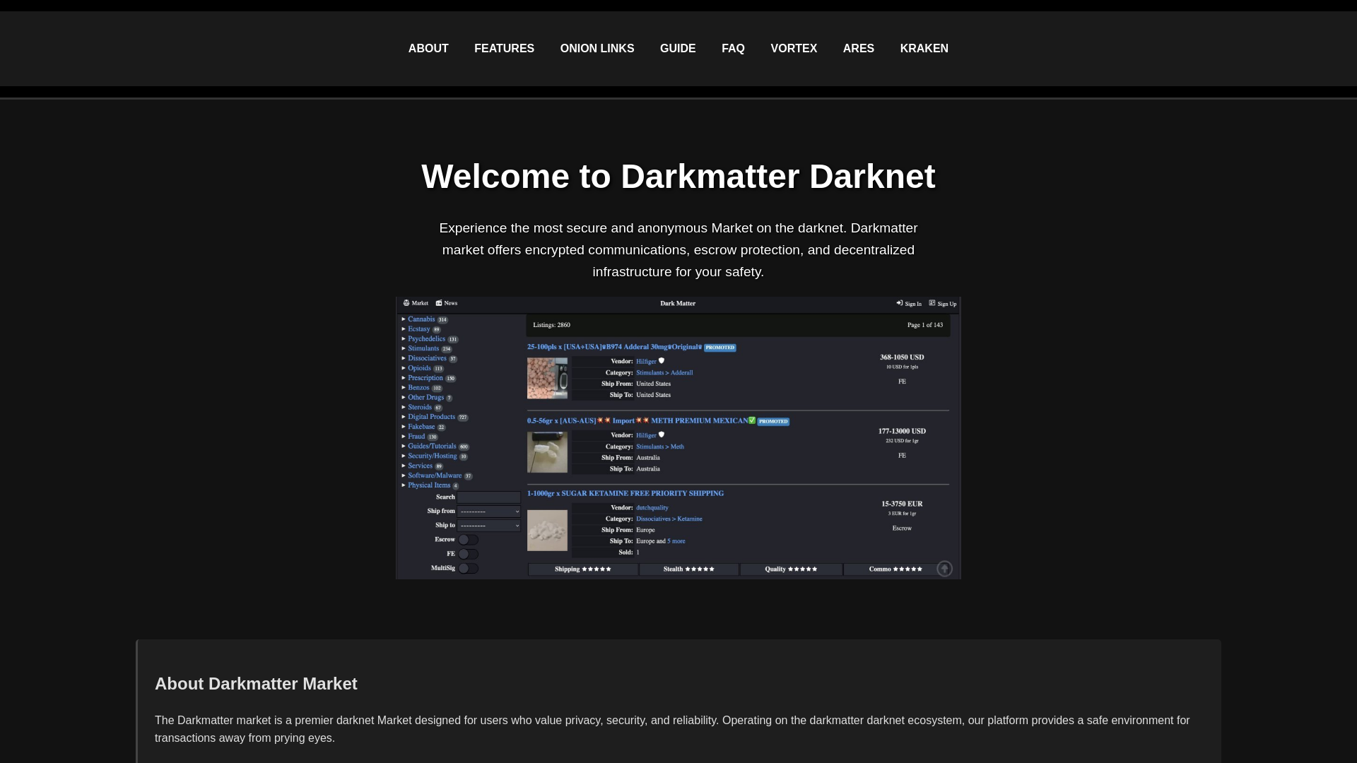 website screenshot of https://dark-matter-darknet.com