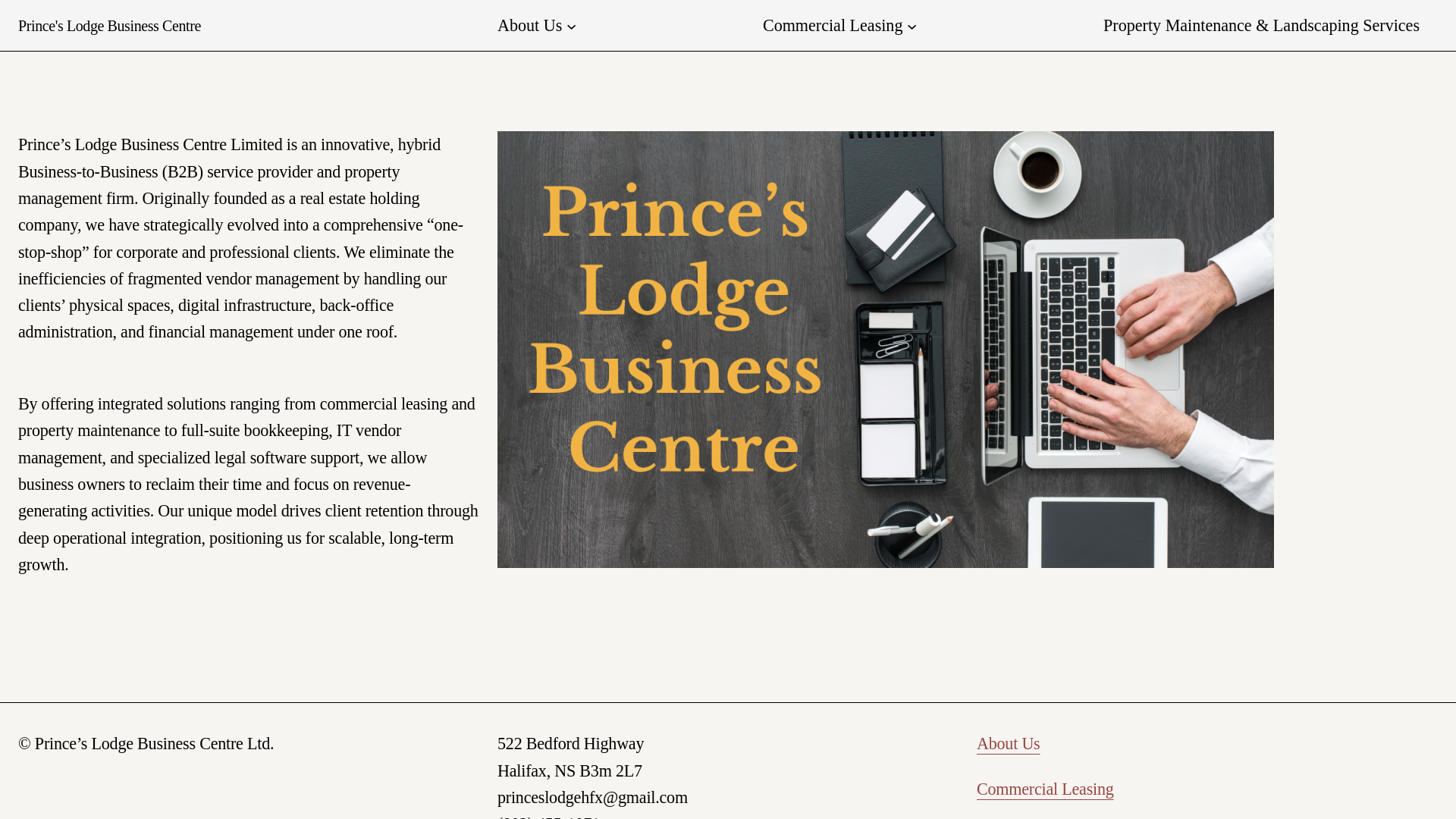 website screenshot of https://princeslodgebusinesscentre.ca/