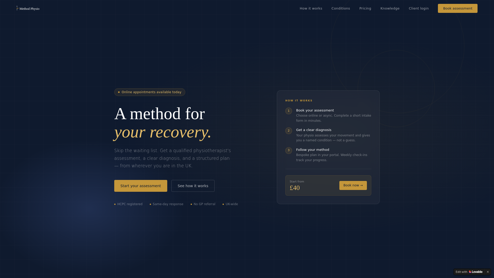 website screenshot of https://methodphysio.online