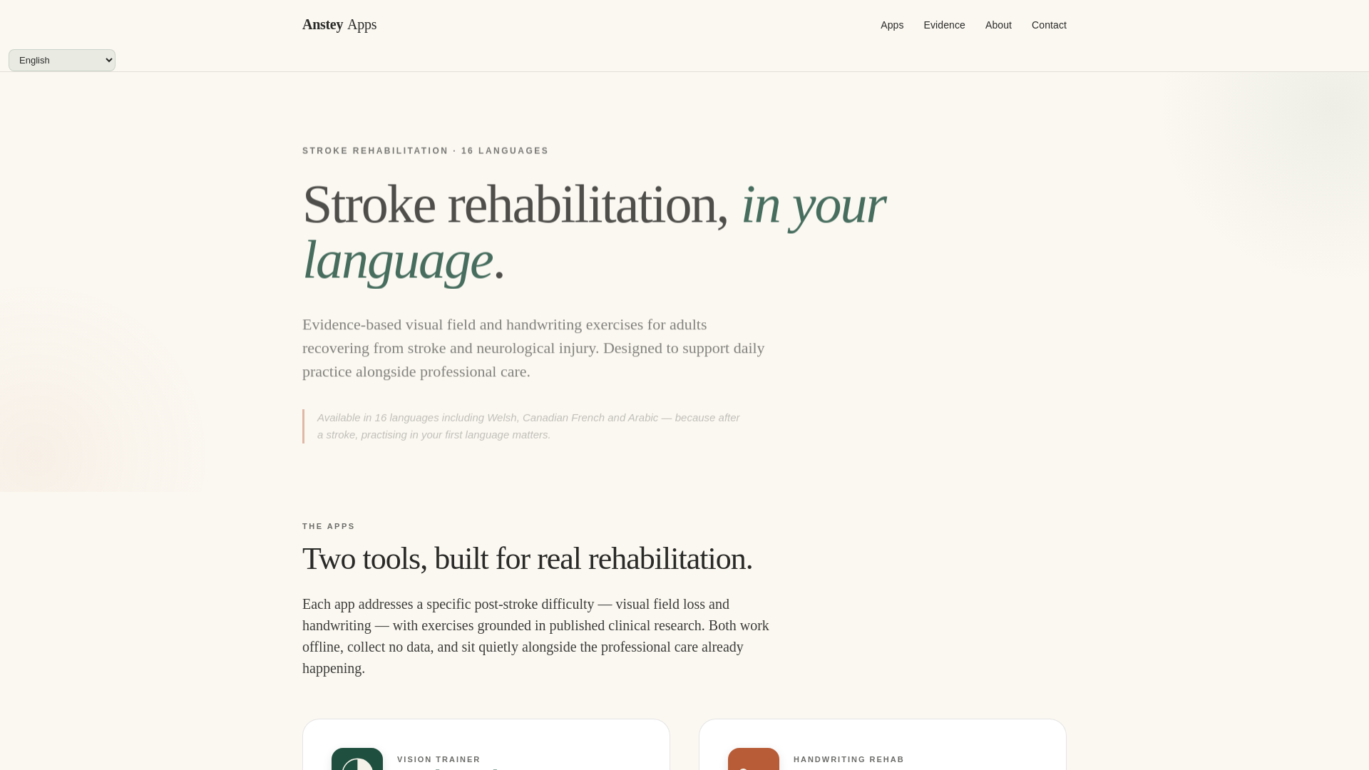 website screenshot of https://ansteyapps.com/