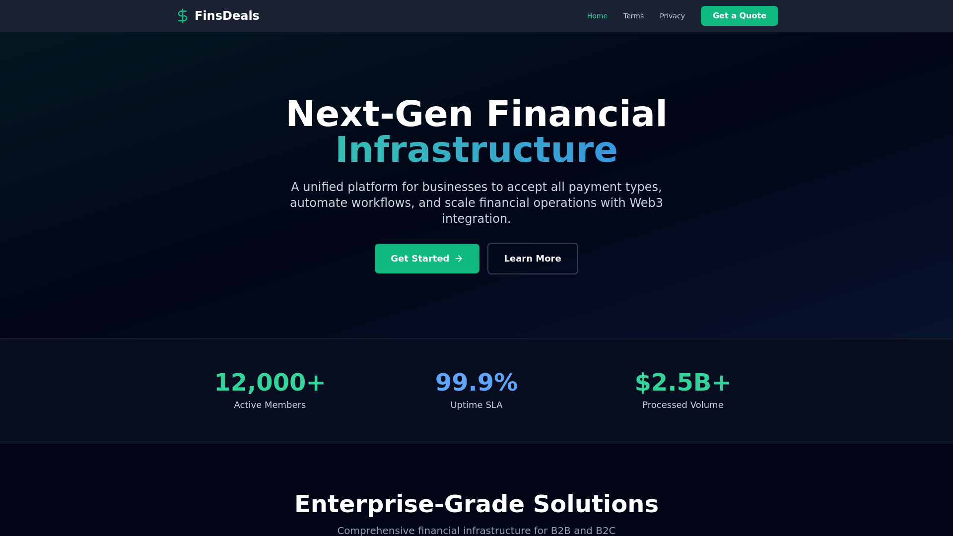 website screenshot of https://finsdeals.com