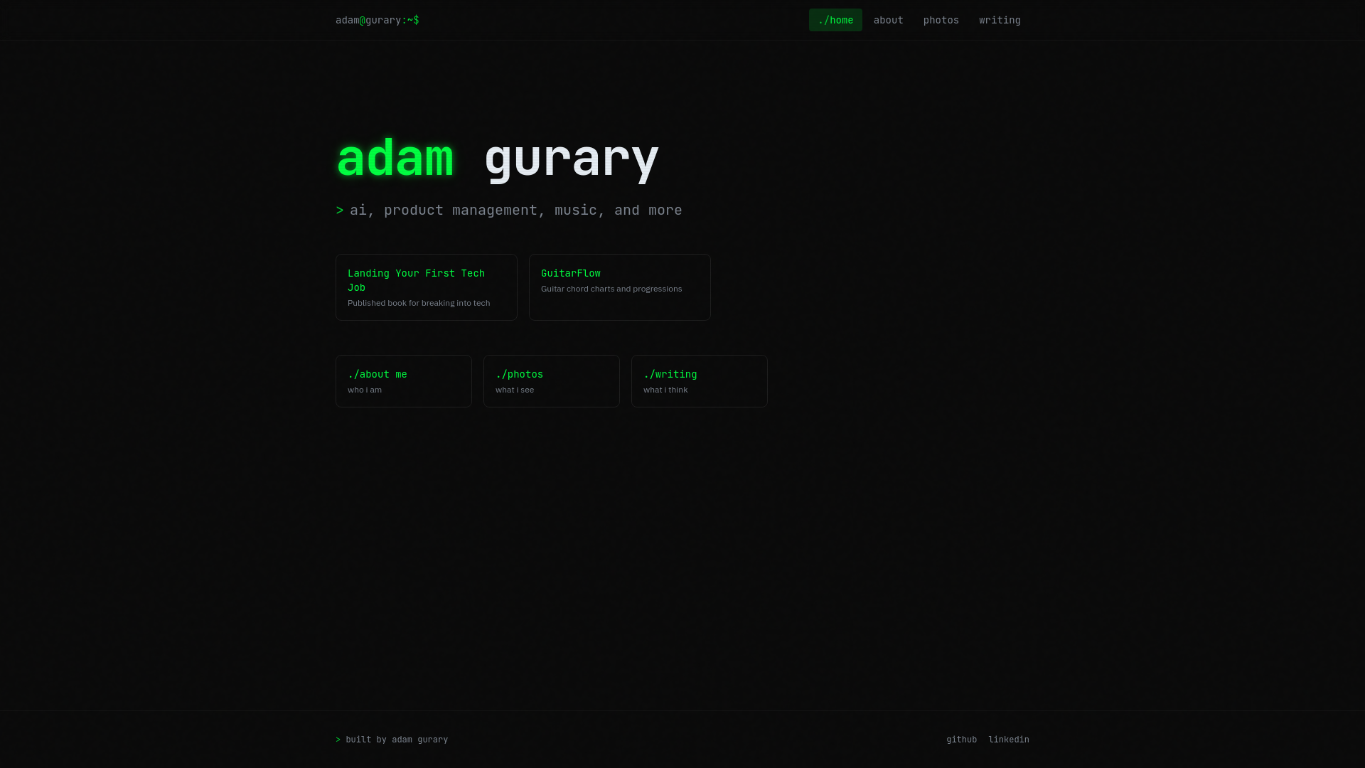 website screenshot of https://adamgurary.com/