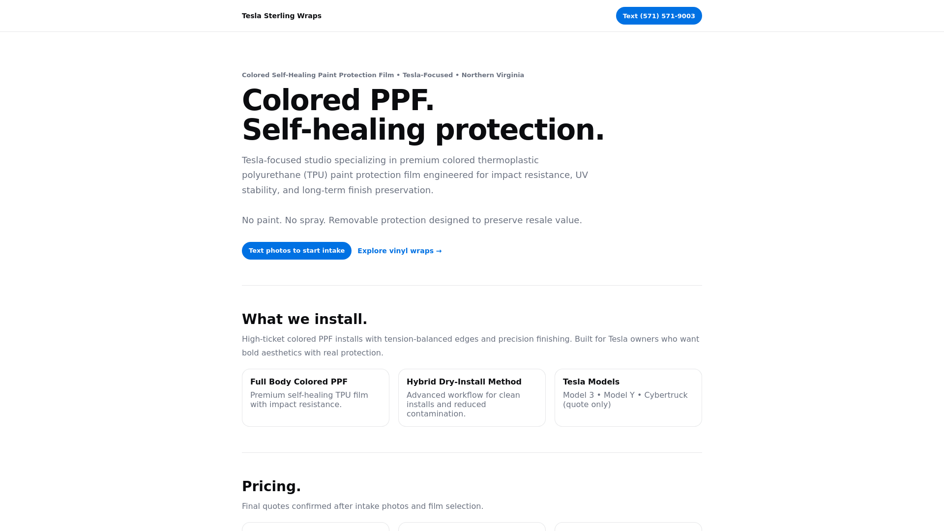 website screenshot of https://teslasterling.com/