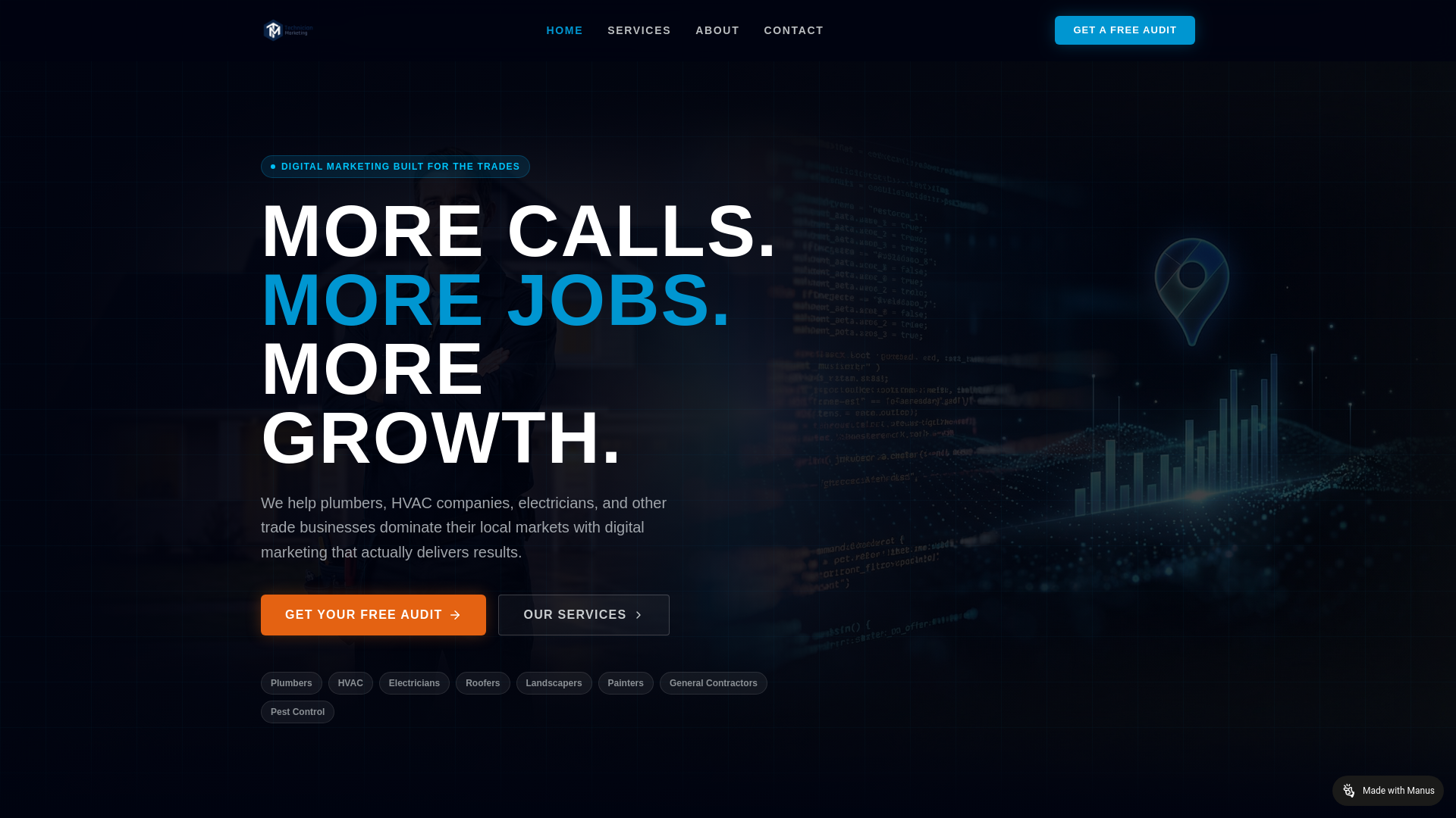 website screenshot of https://technicianmarketing.com/