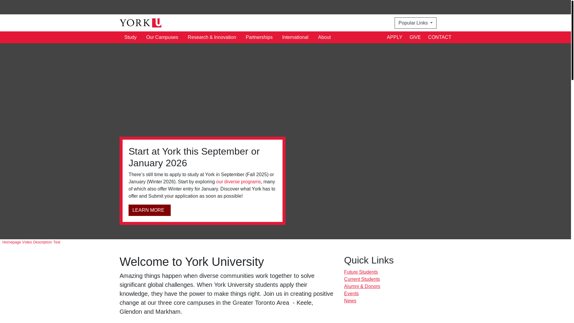 website screenshot of https://yorku.ca/