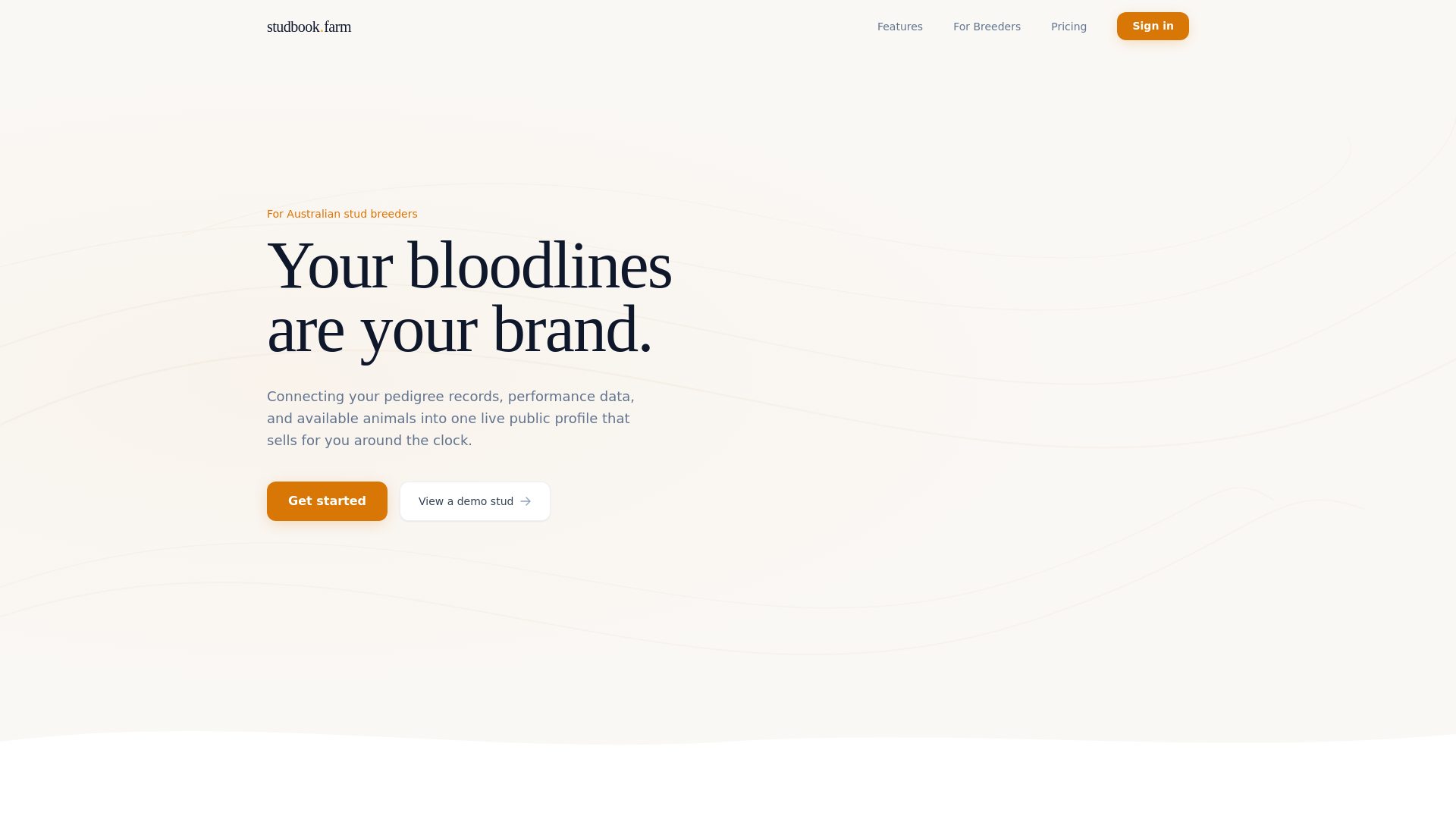 website screenshot of https://studbook.farm