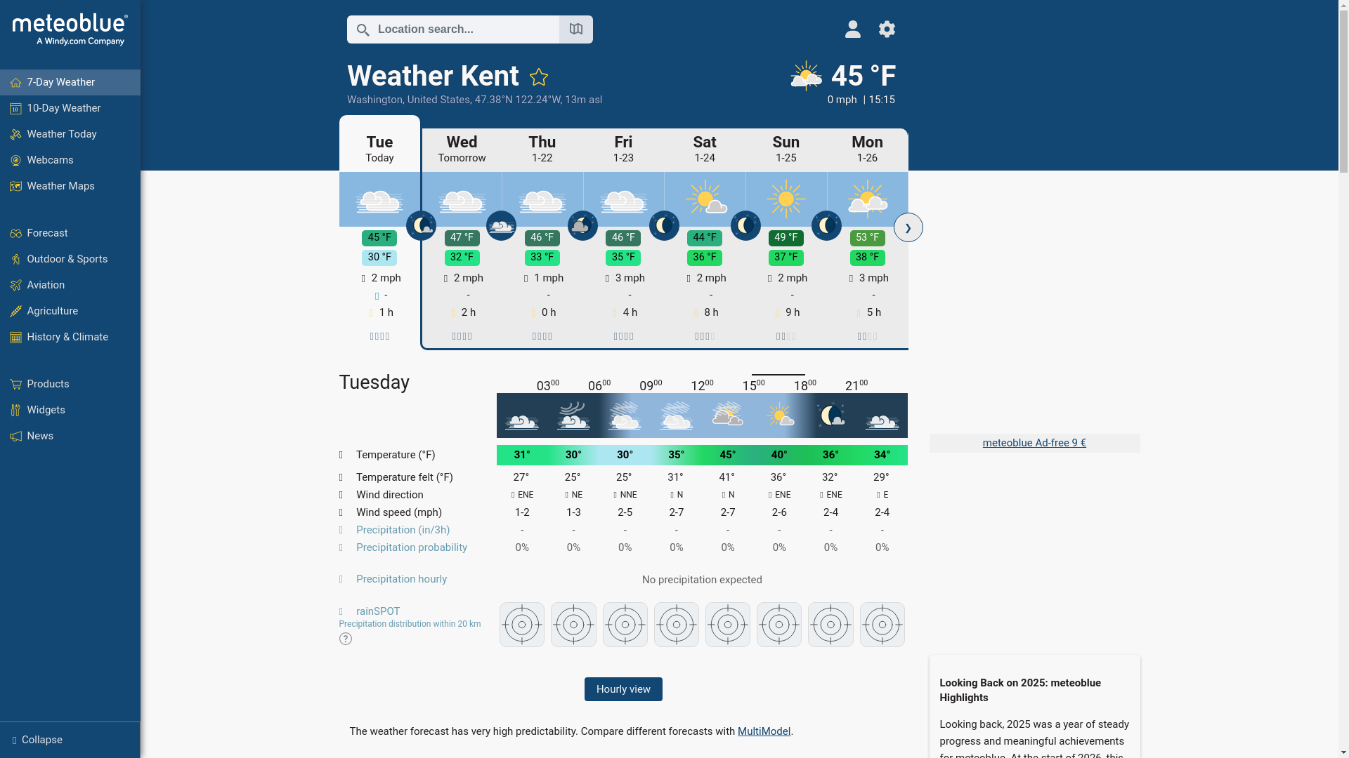 website screenshot of https://www.meteoblue.com