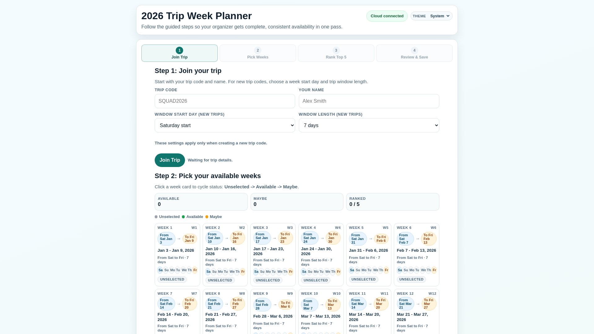 website screenshot of https://trip-week-planner.pages.dev/