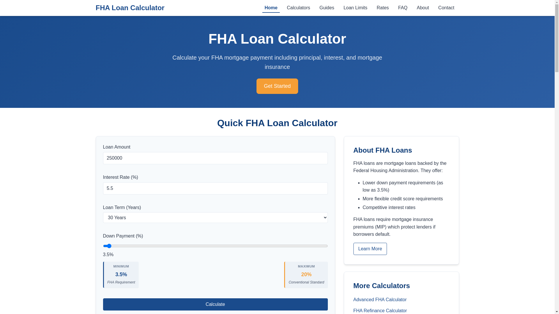 website screenshot of https://fha-loan-calculator.pages.dev/