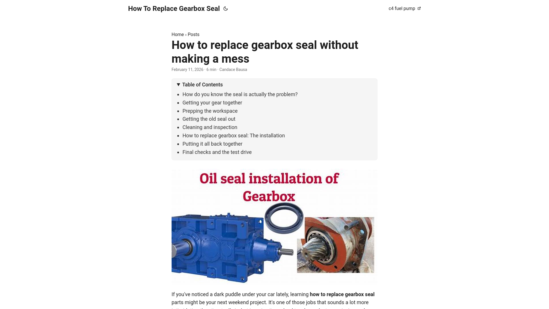 website screenshot of https://how-to-replace-gearbox-seal.pages.dev/