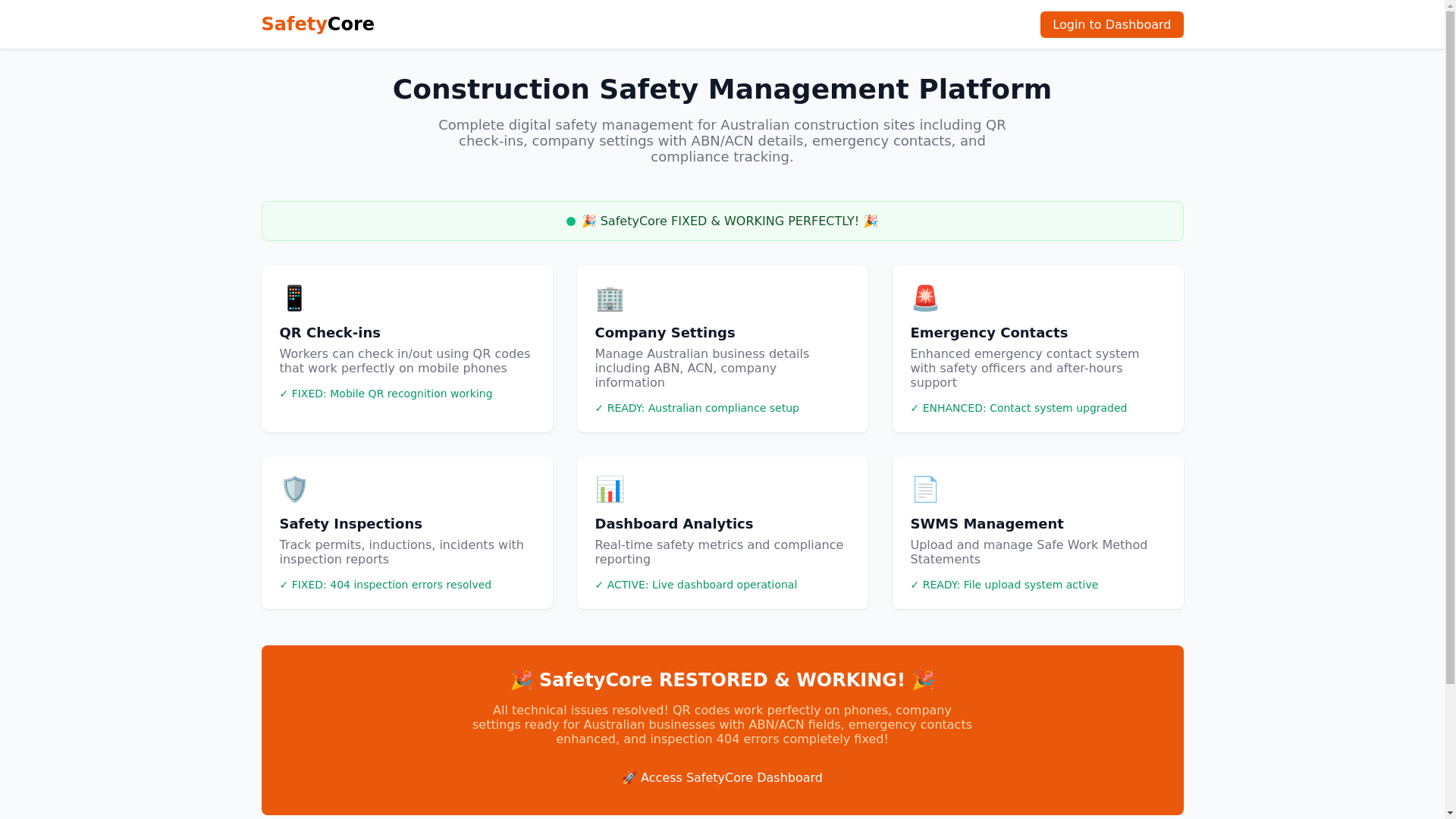 website screenshot of https://safetycore.solutions/