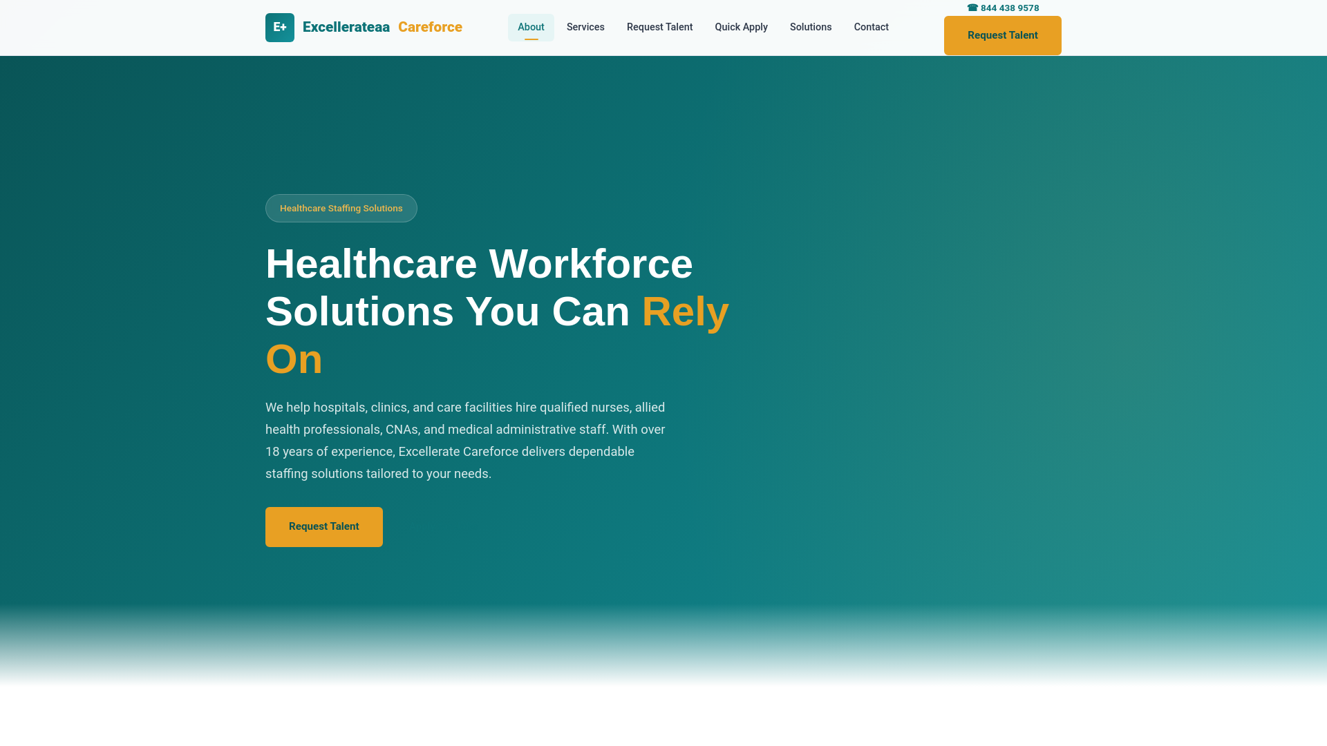 website screenshot of https://excellerate-careforce.com