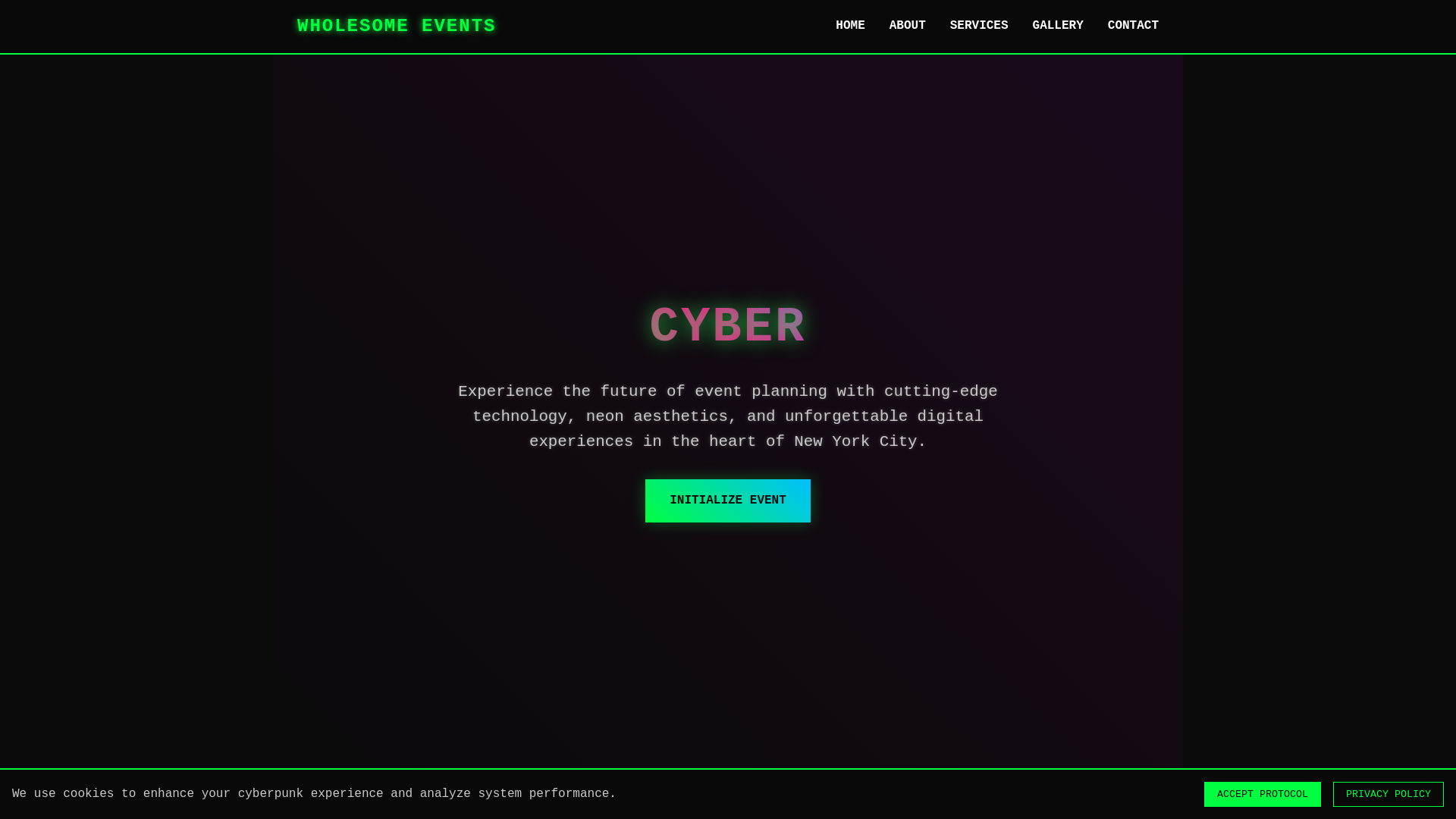 website screenshot of https://wholesomeeventdesigns.digital/