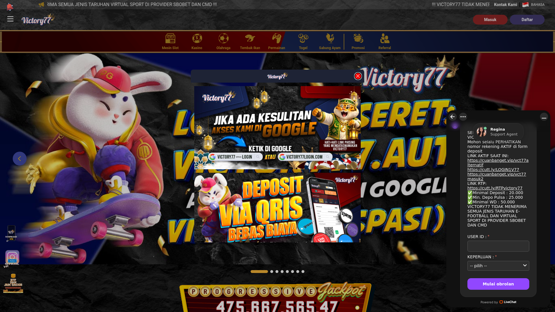website screenshot of https://victory77enter.club